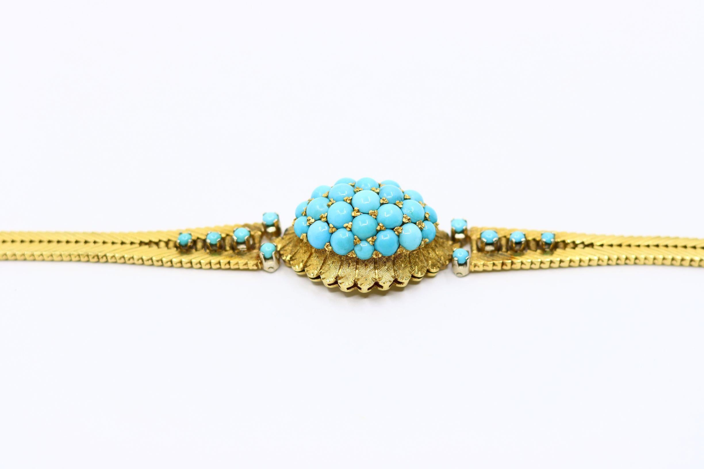 Bracciale con perline turchesi in oro 18 carati vintage in vendita 6