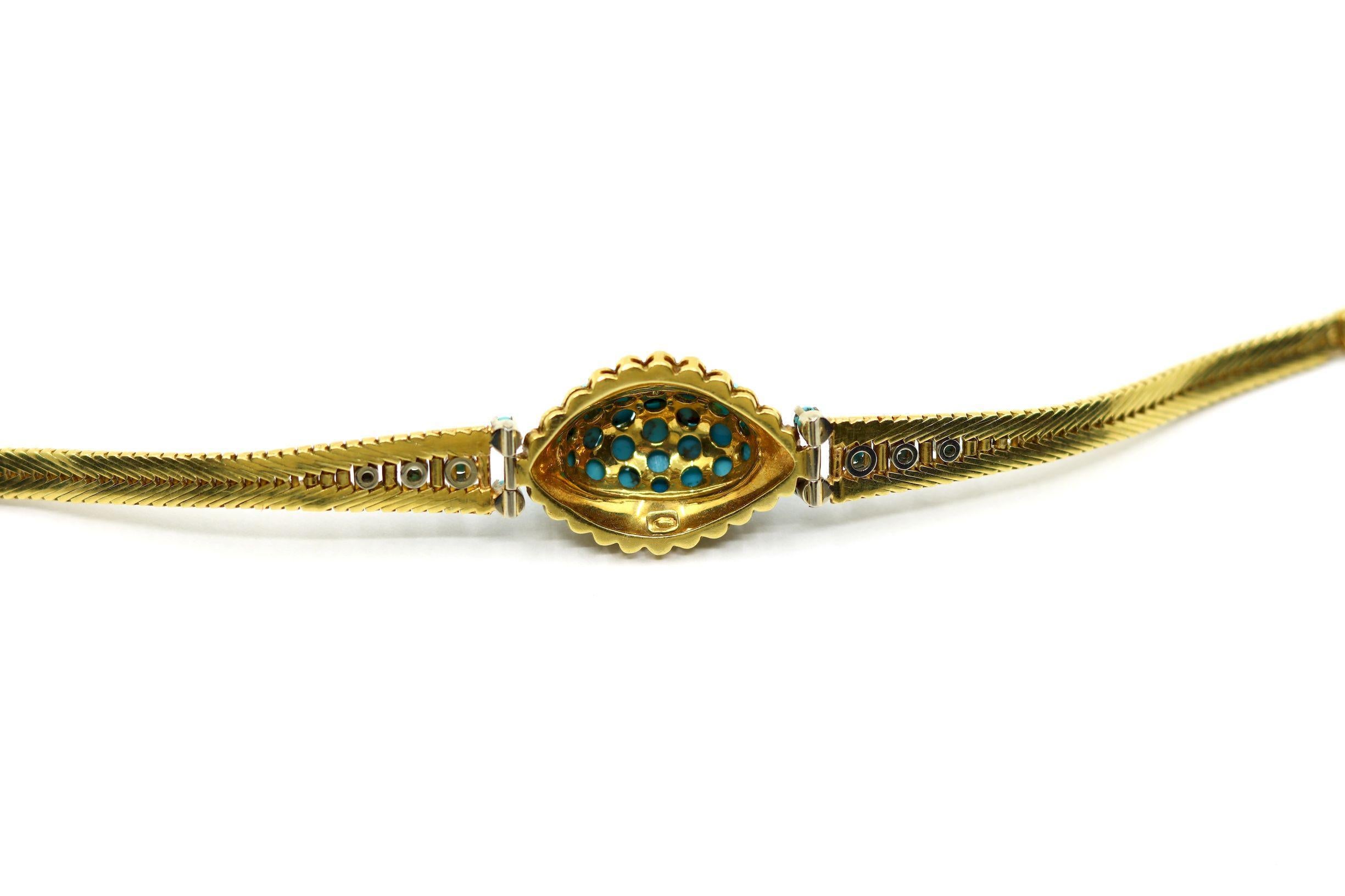 Bracciale con perline turchesi in oro 18 carati vintage in vendita 7