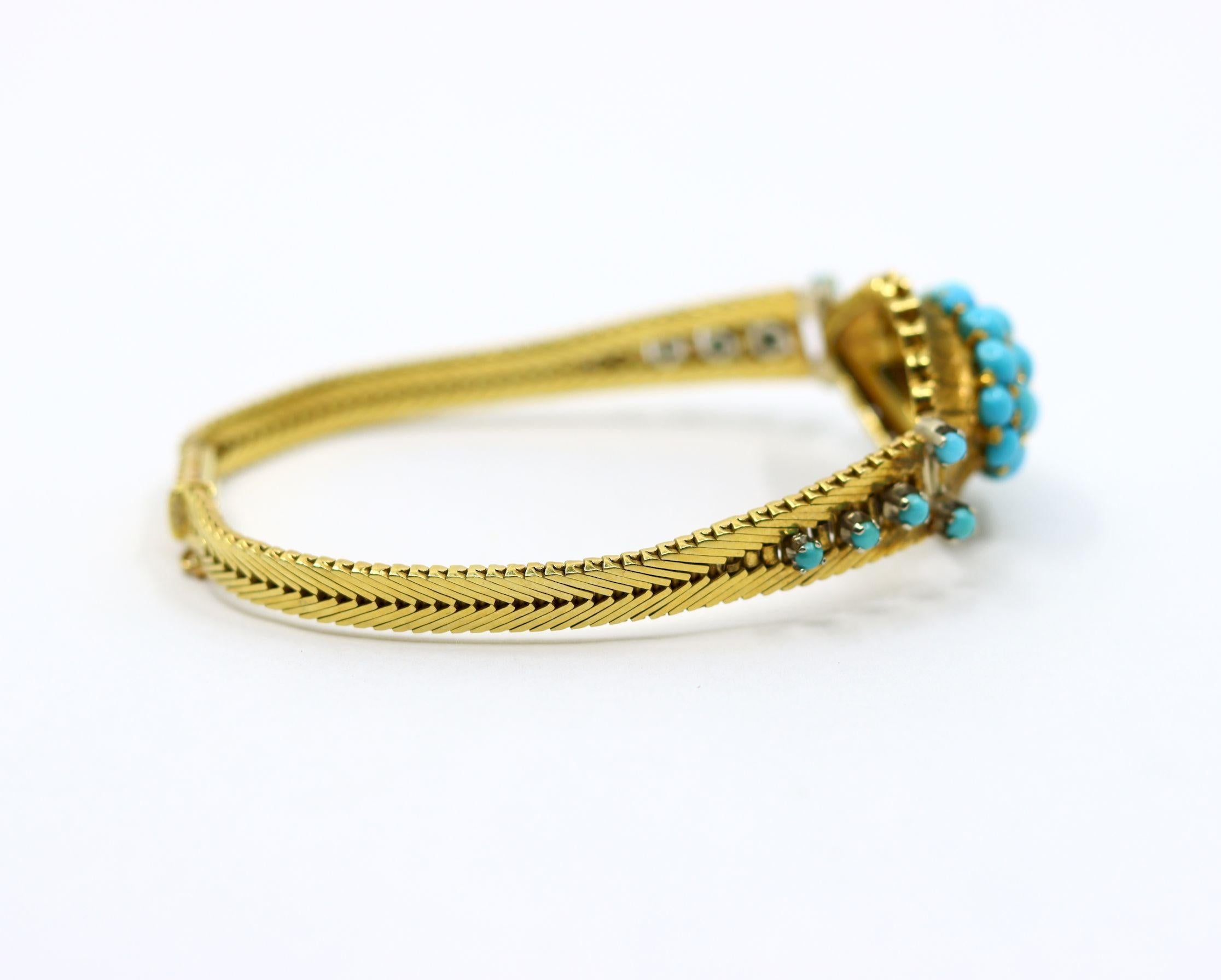 Perlina Bracciale con perline turchesi in oro 18 carati vintage in vendita