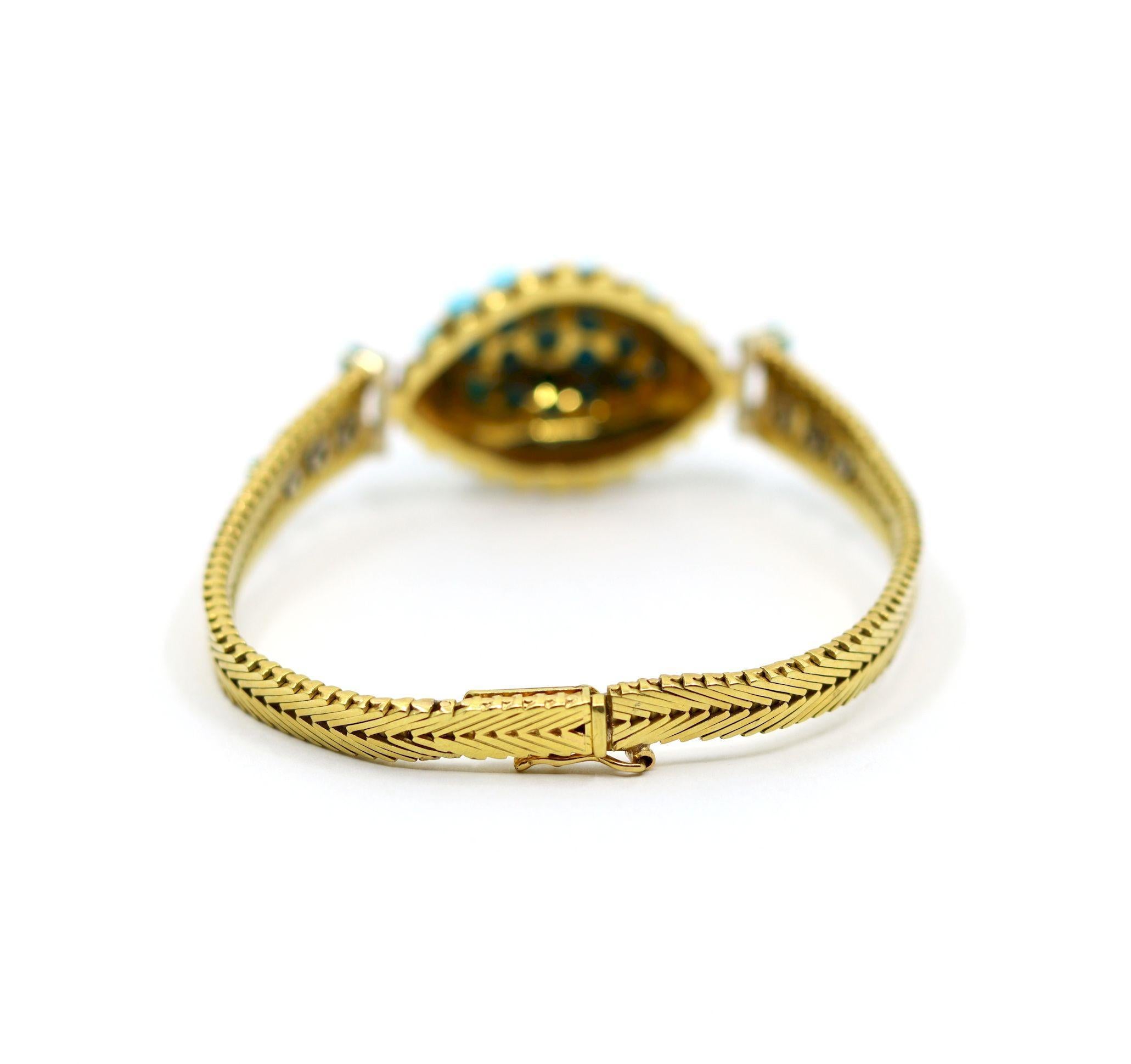 Bracciale con perline turchesi in oro 18 carati vintage In condizioni buone in vendita a Flushing, NY