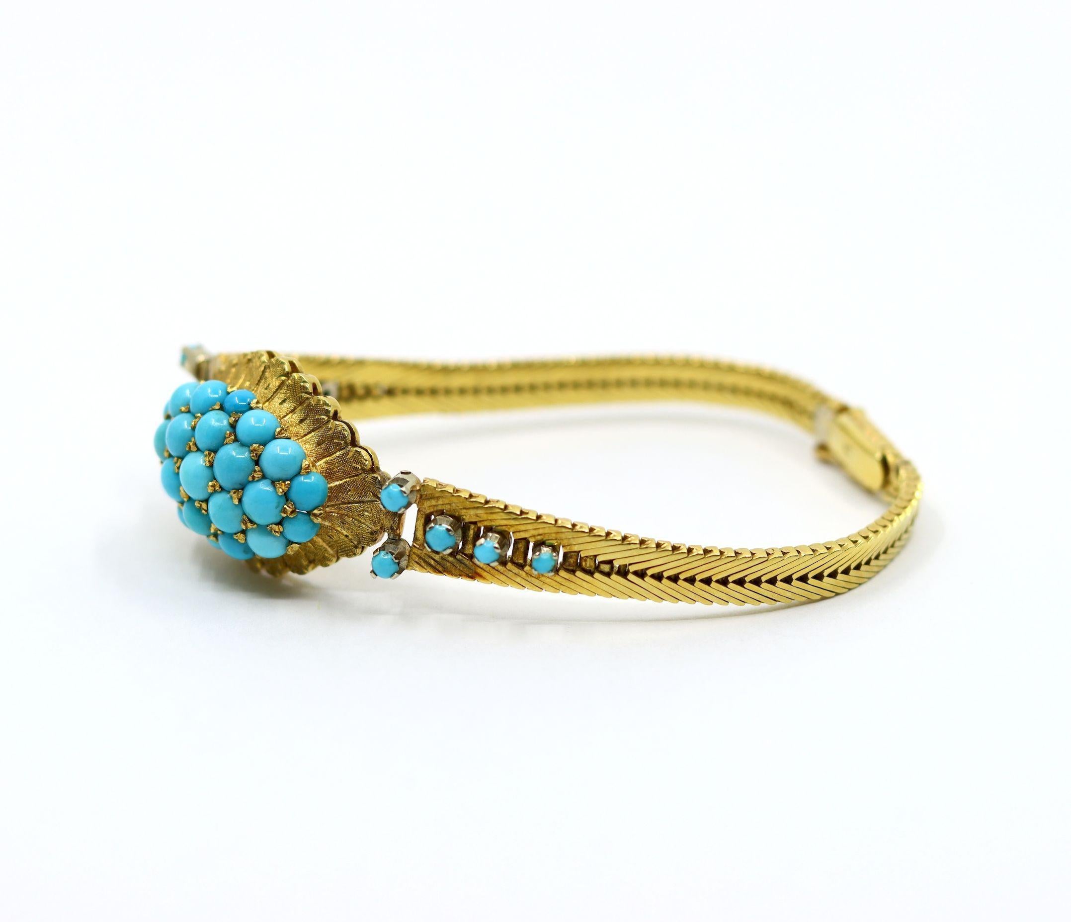 Donna Bracciale con perline turchesi in oro 18 carati vintage in vendita