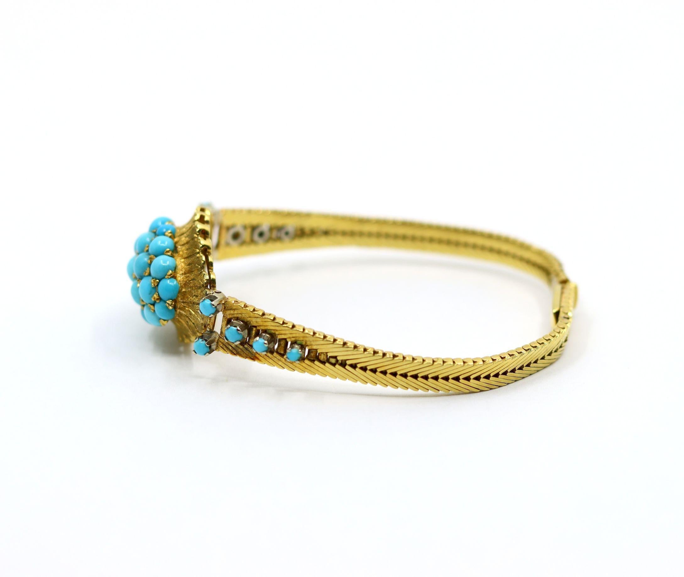 Bracciale con perline turchesi in oro 18 carati vintage in vendita 1