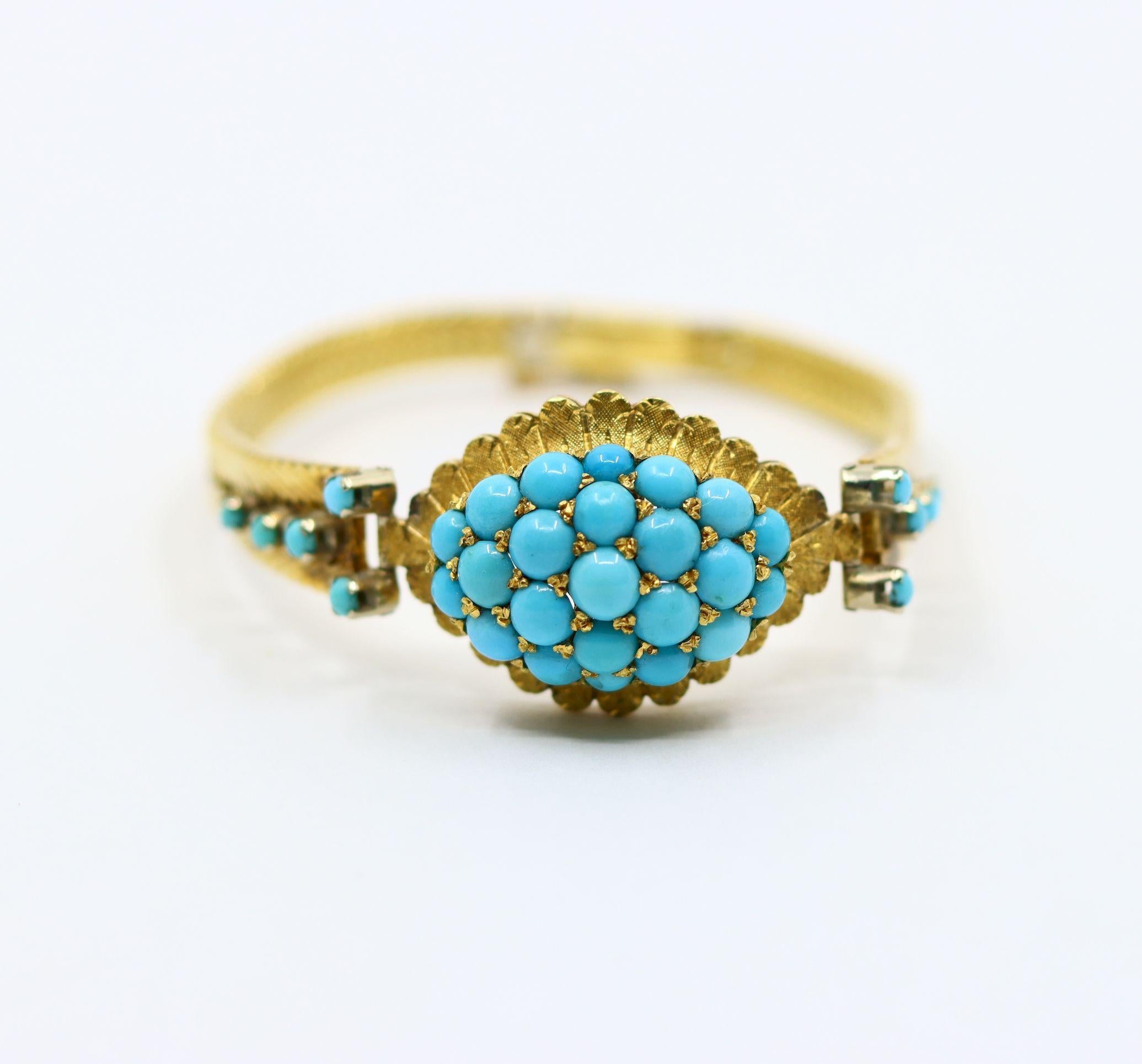Bracciale con perline turchesi in oro 18 carati vintage in vendita 2