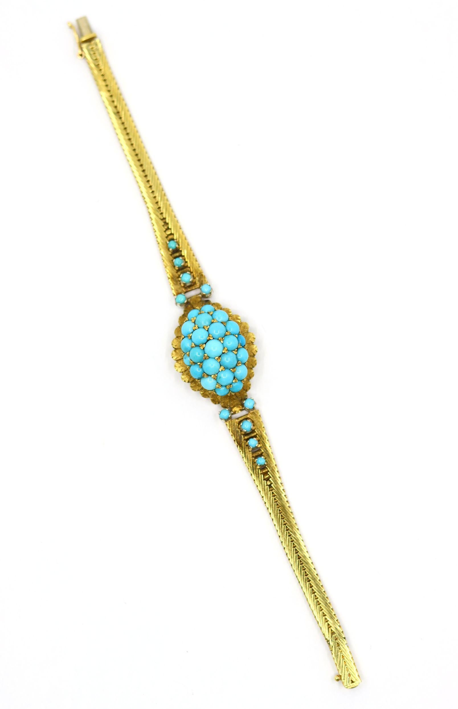 Bracciale con perline turchesi in oro 18 carati vintage in vendita 4