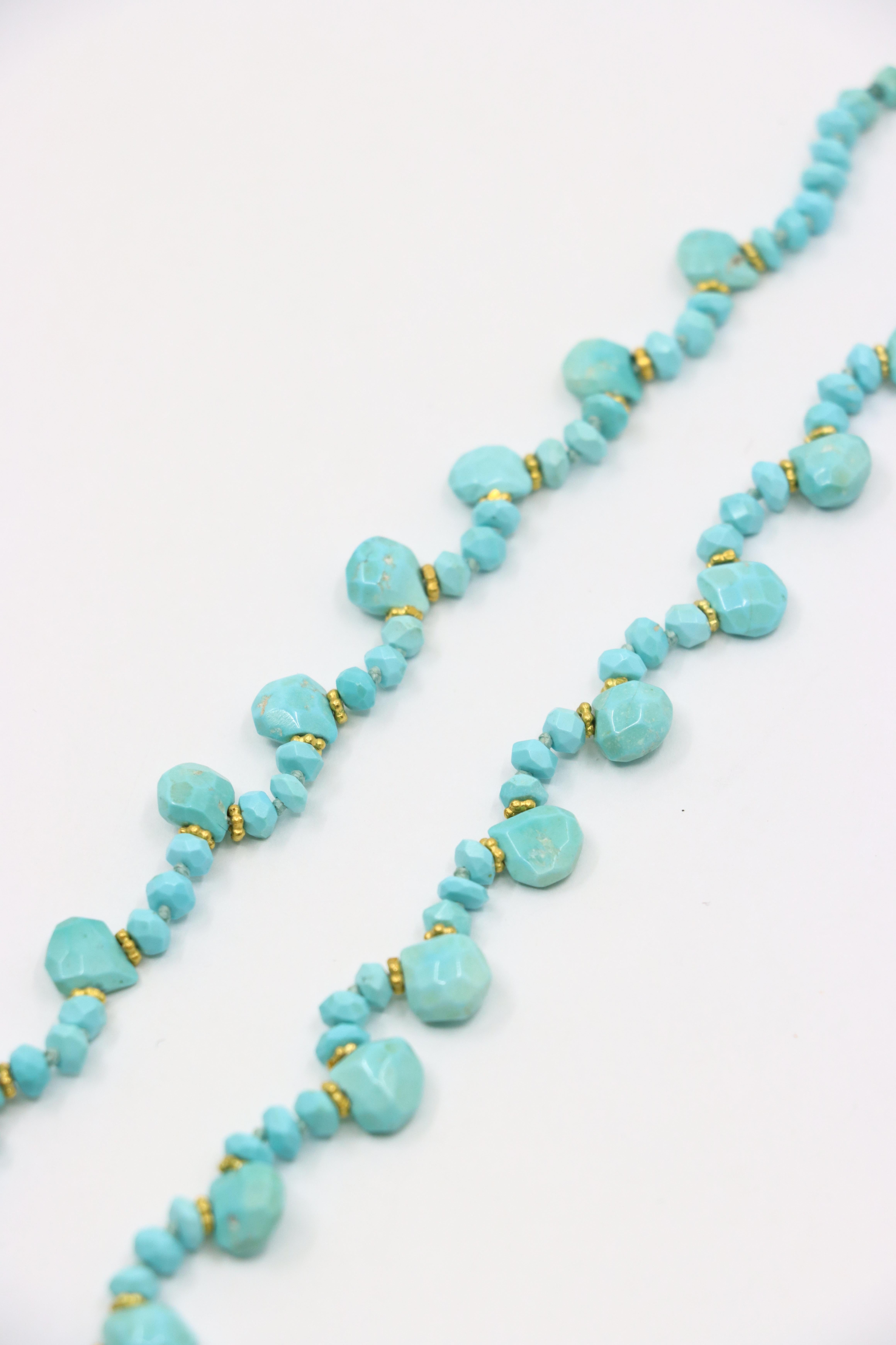 Collana di perle di turchese in oro 18 carati vintage in vendita 6