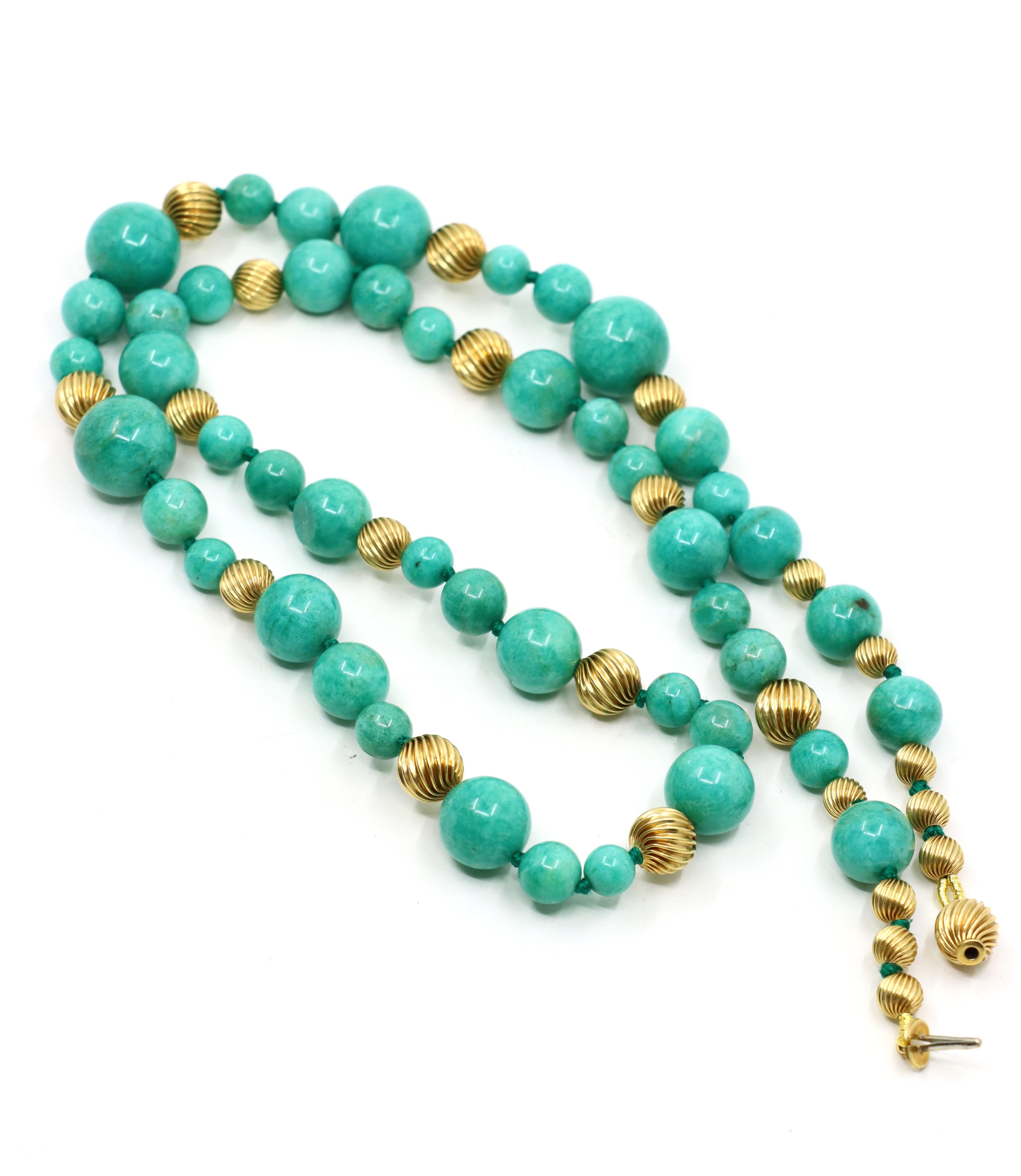 Vintage 18K Gold Turquoise Beads Necklace For Sale 6
