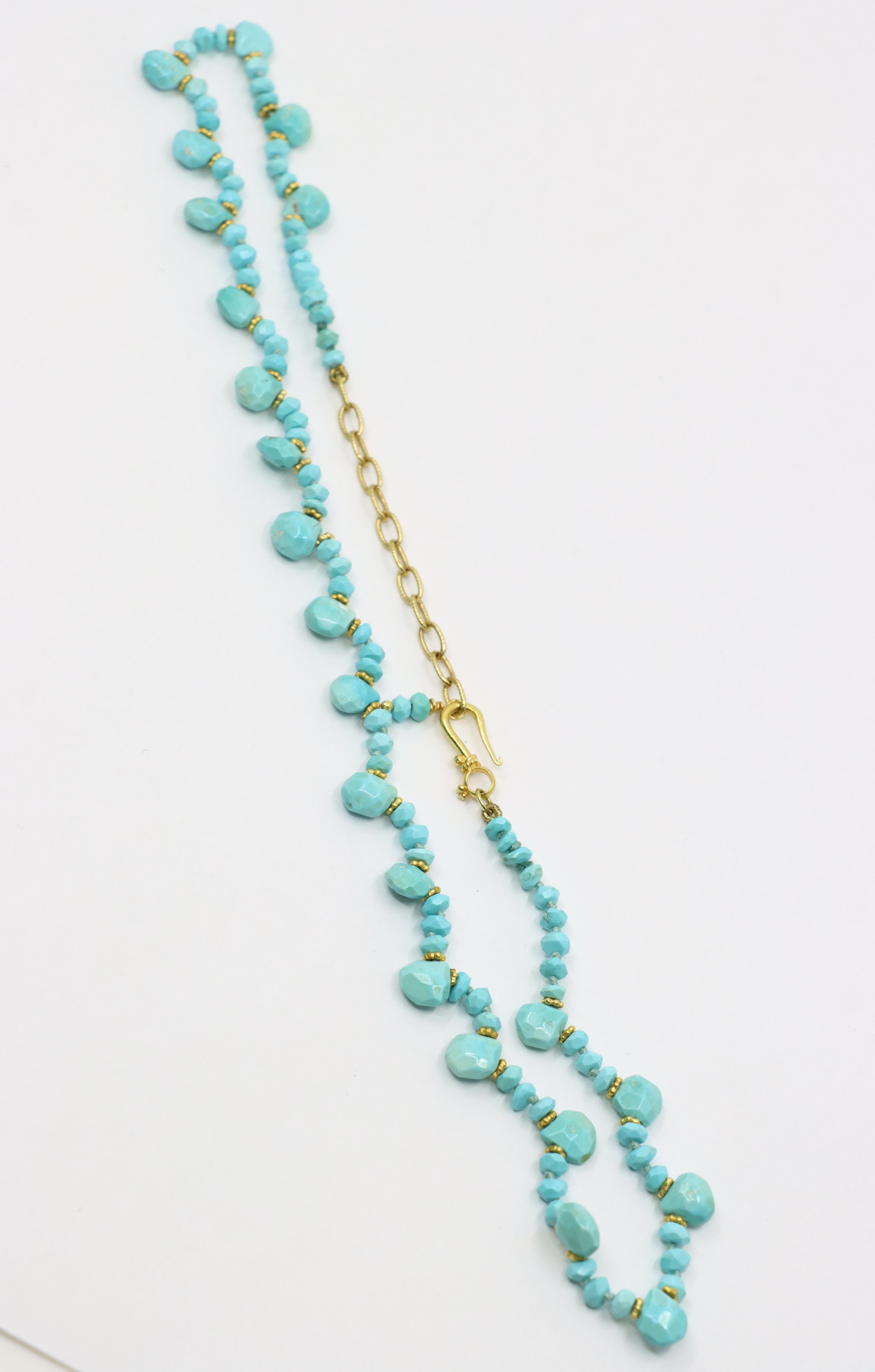 Collana di perle di turchese in oro 18 carati vintage in vendita 7