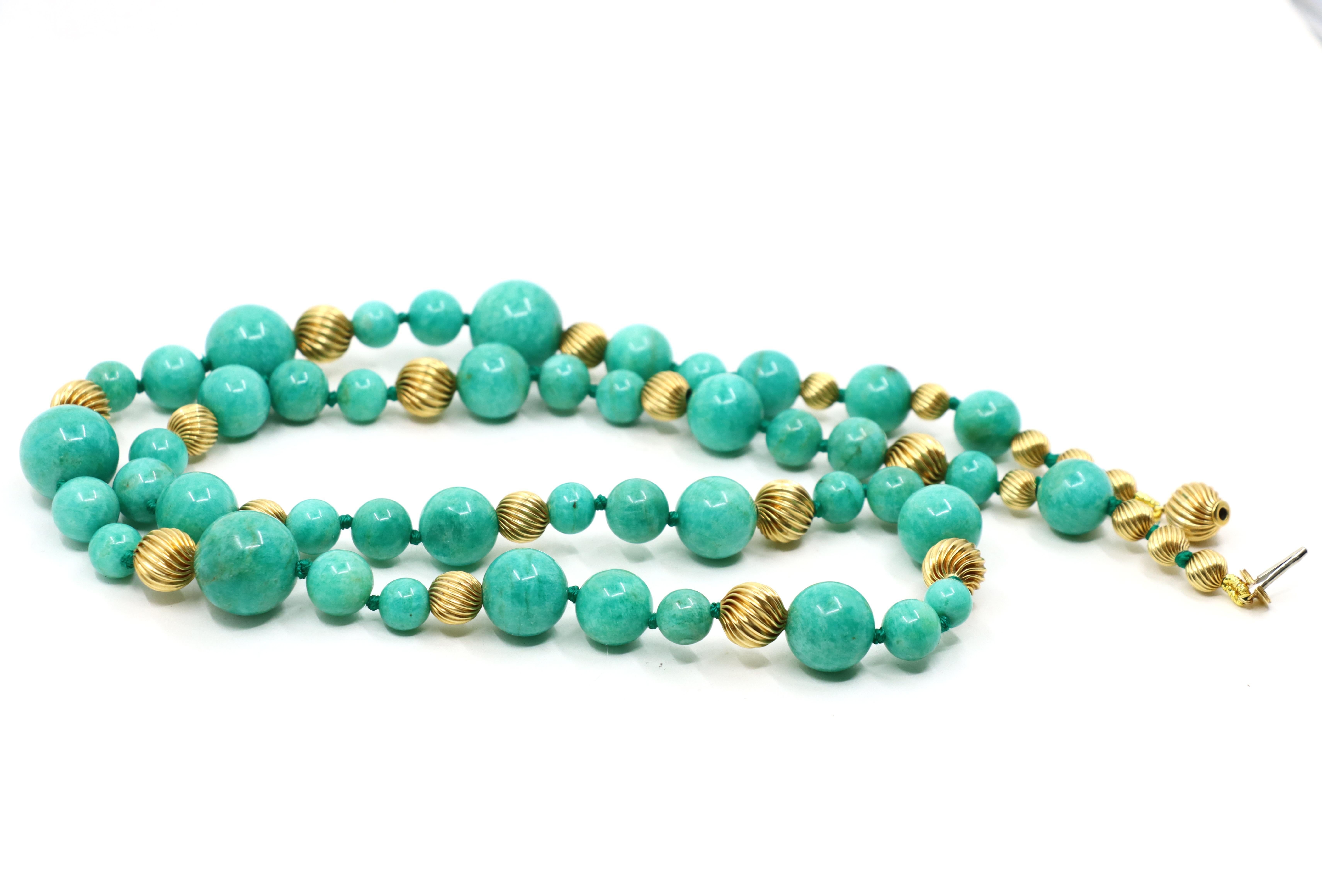 Vintage 18K Gold Turquoise Beads Necklace For Sale 7