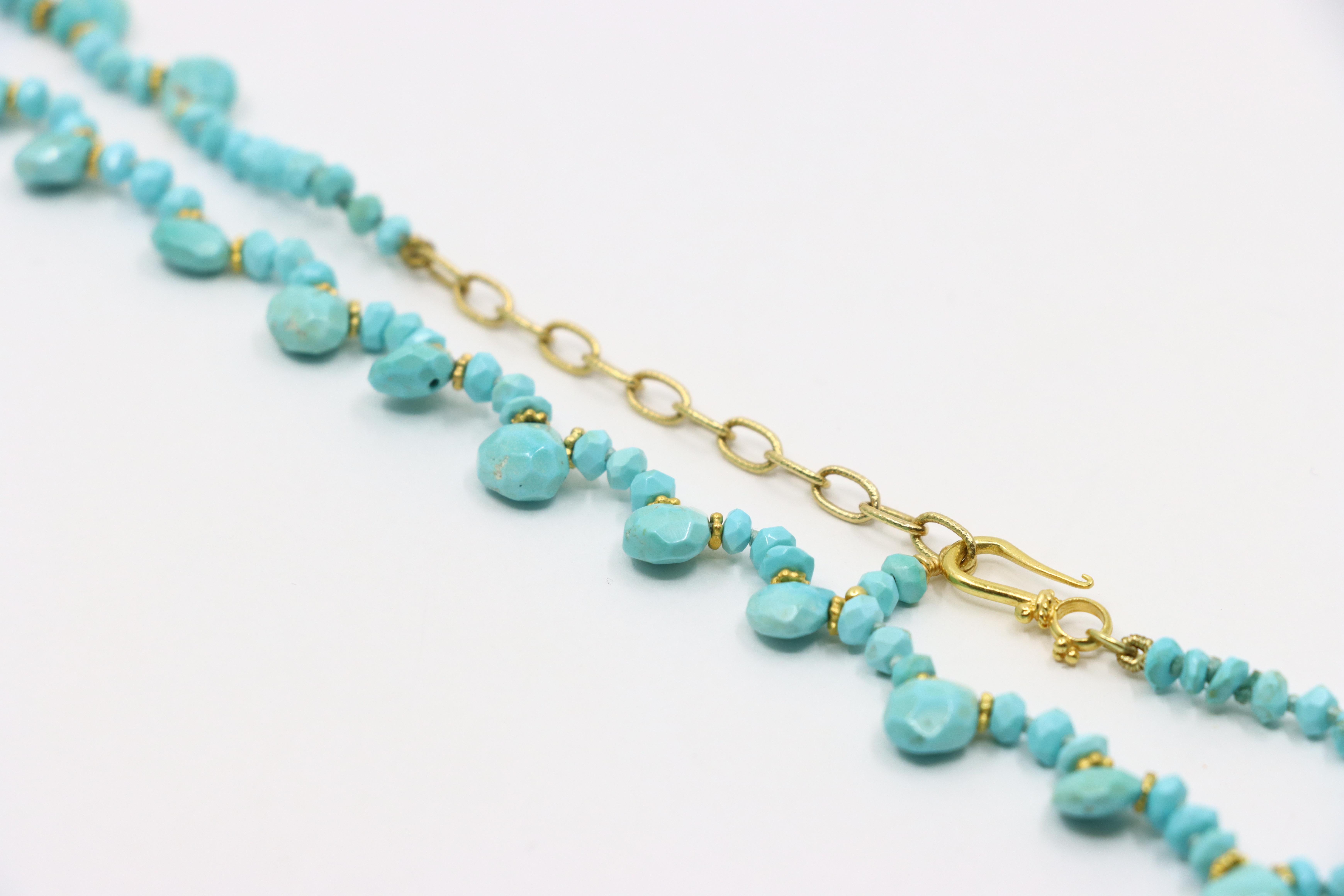 Collana di perle di turchese in oro 18 carati vintage in vendita 8