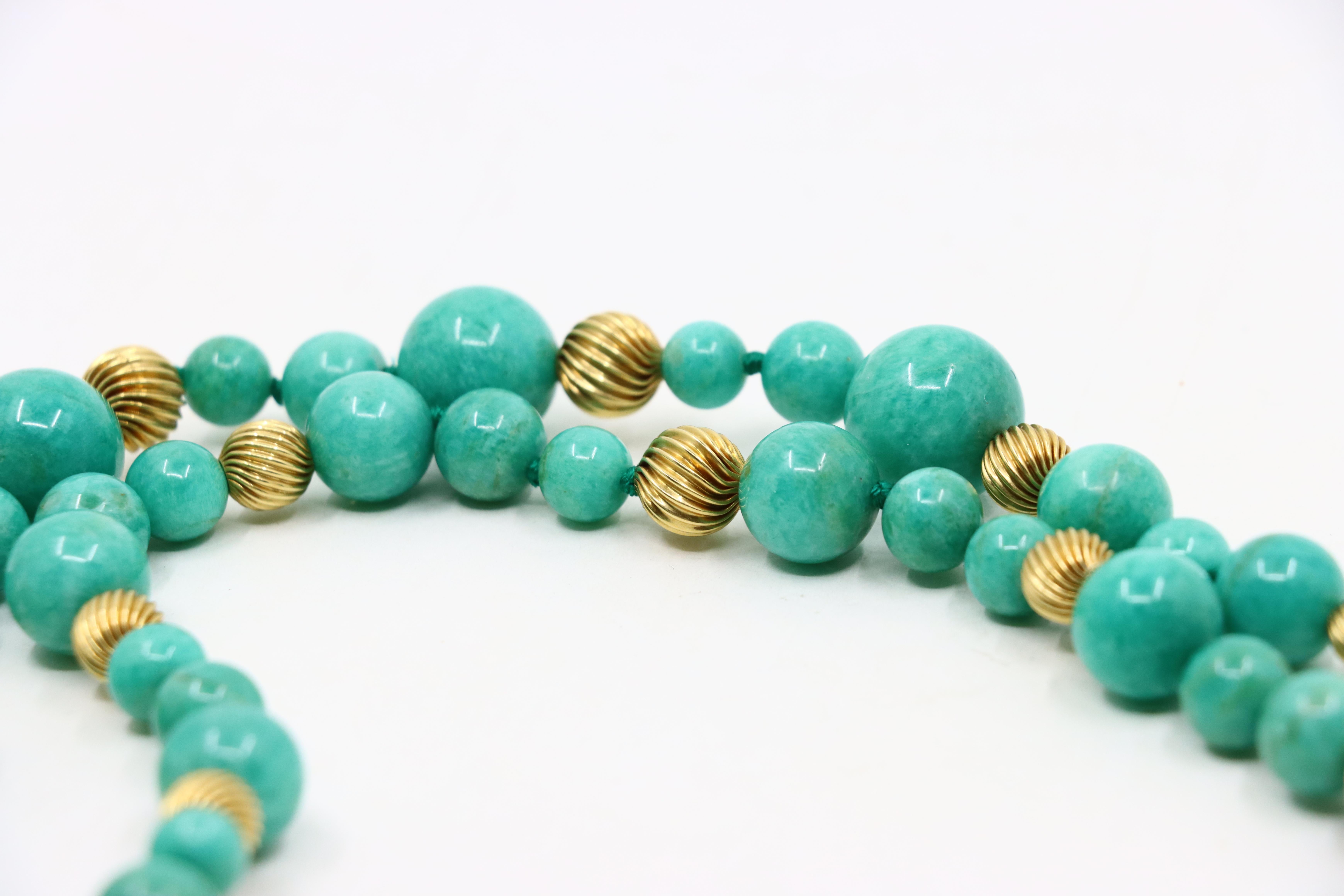 Vintage 18K Gold Turquoise Beads Necklace For Sale 8