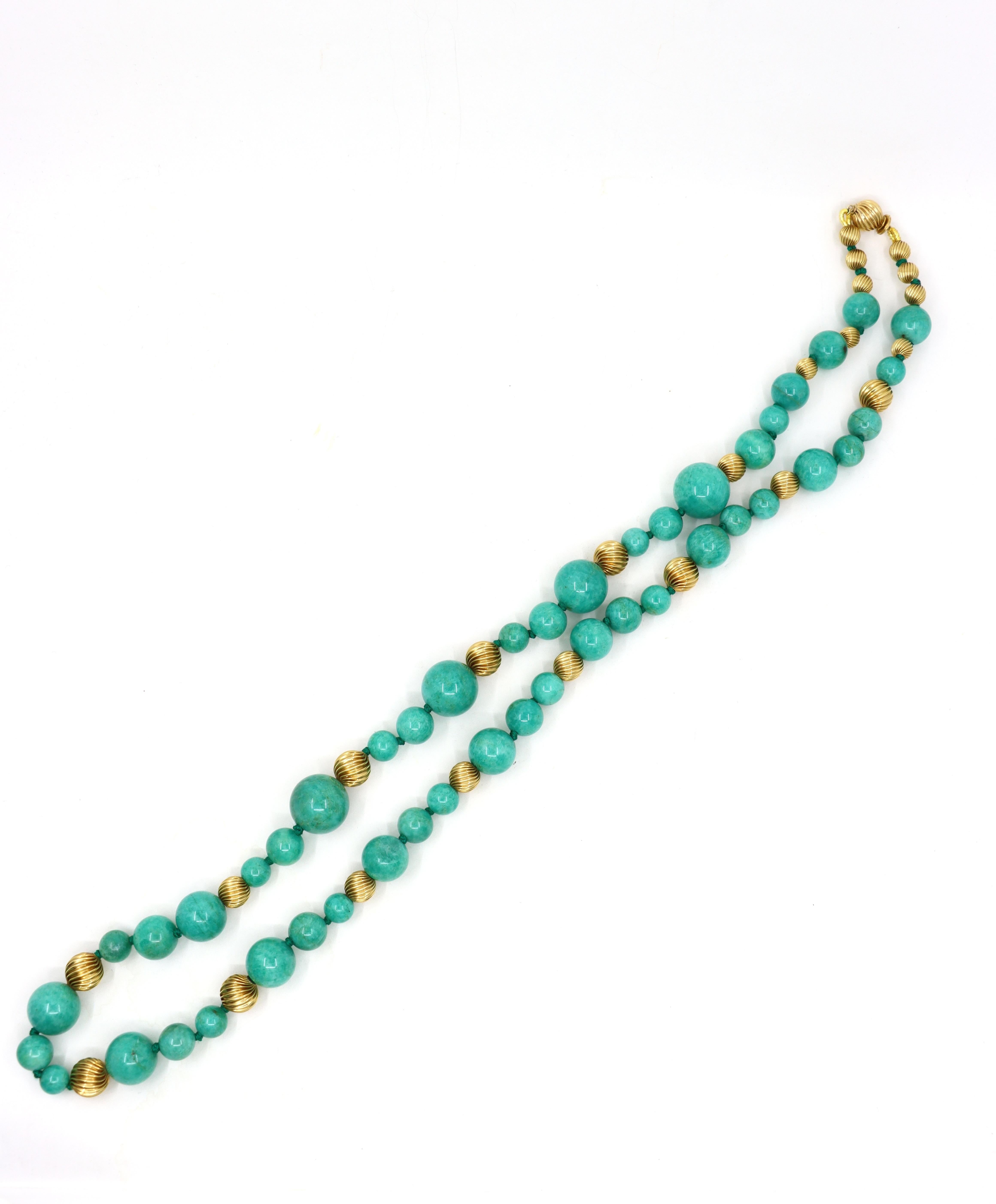 Women's Vintage 18K Gold Turquoise Beads Necklace For Sale