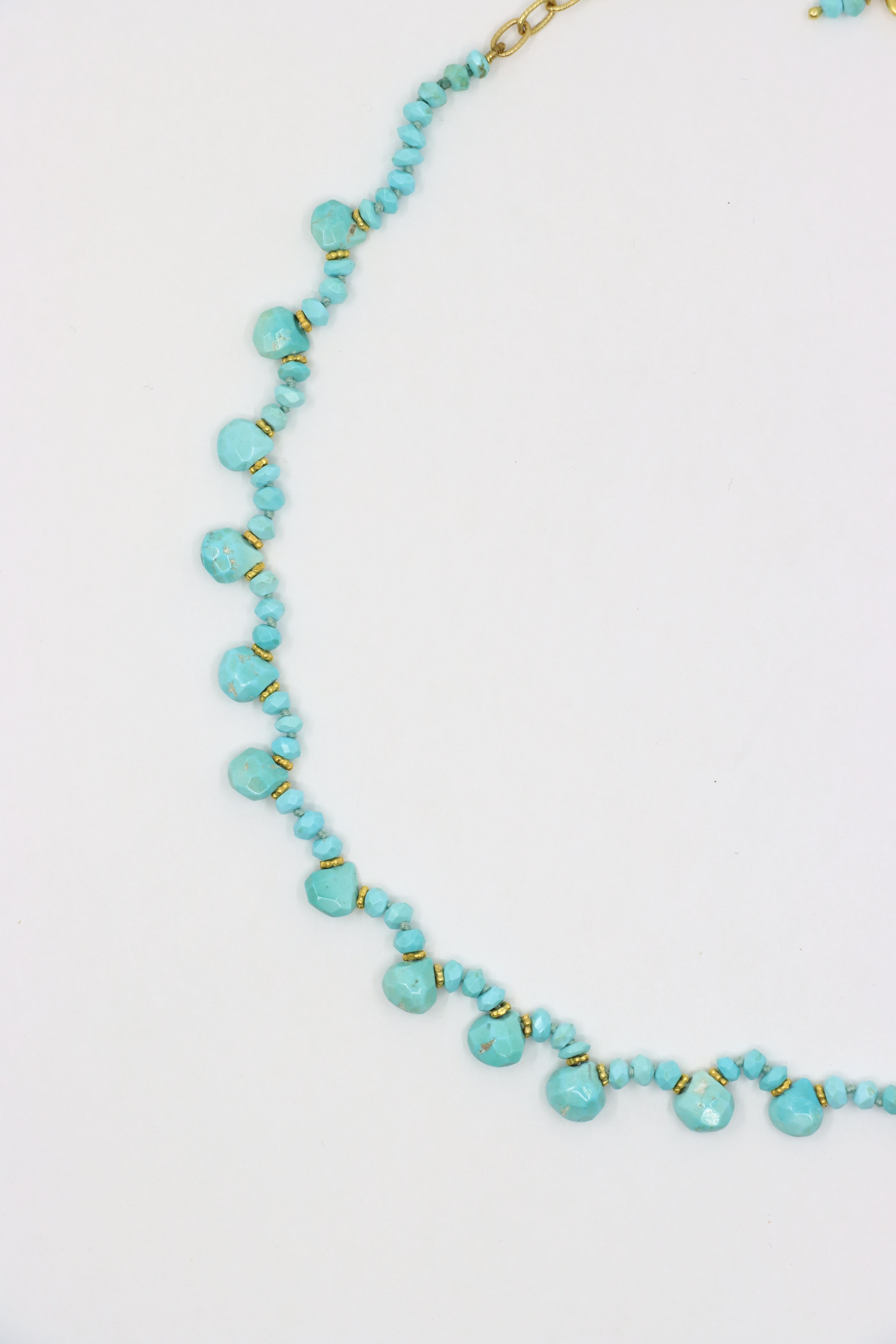 Collana di perle di turchese in oro 18 carati vintage in vendita 1