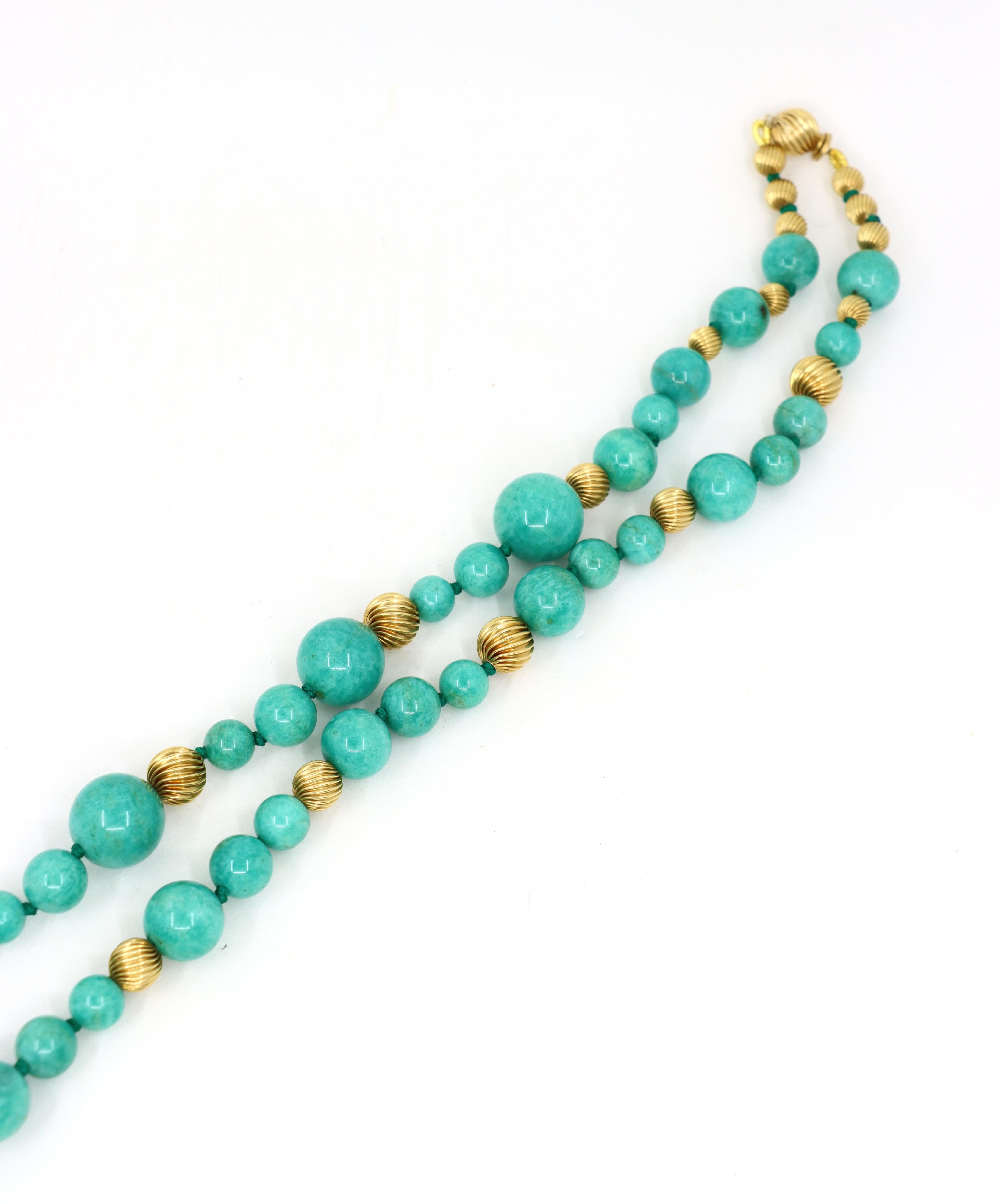 Vintage 18K Gold Turquoise Beads Necklace For Sale 1
