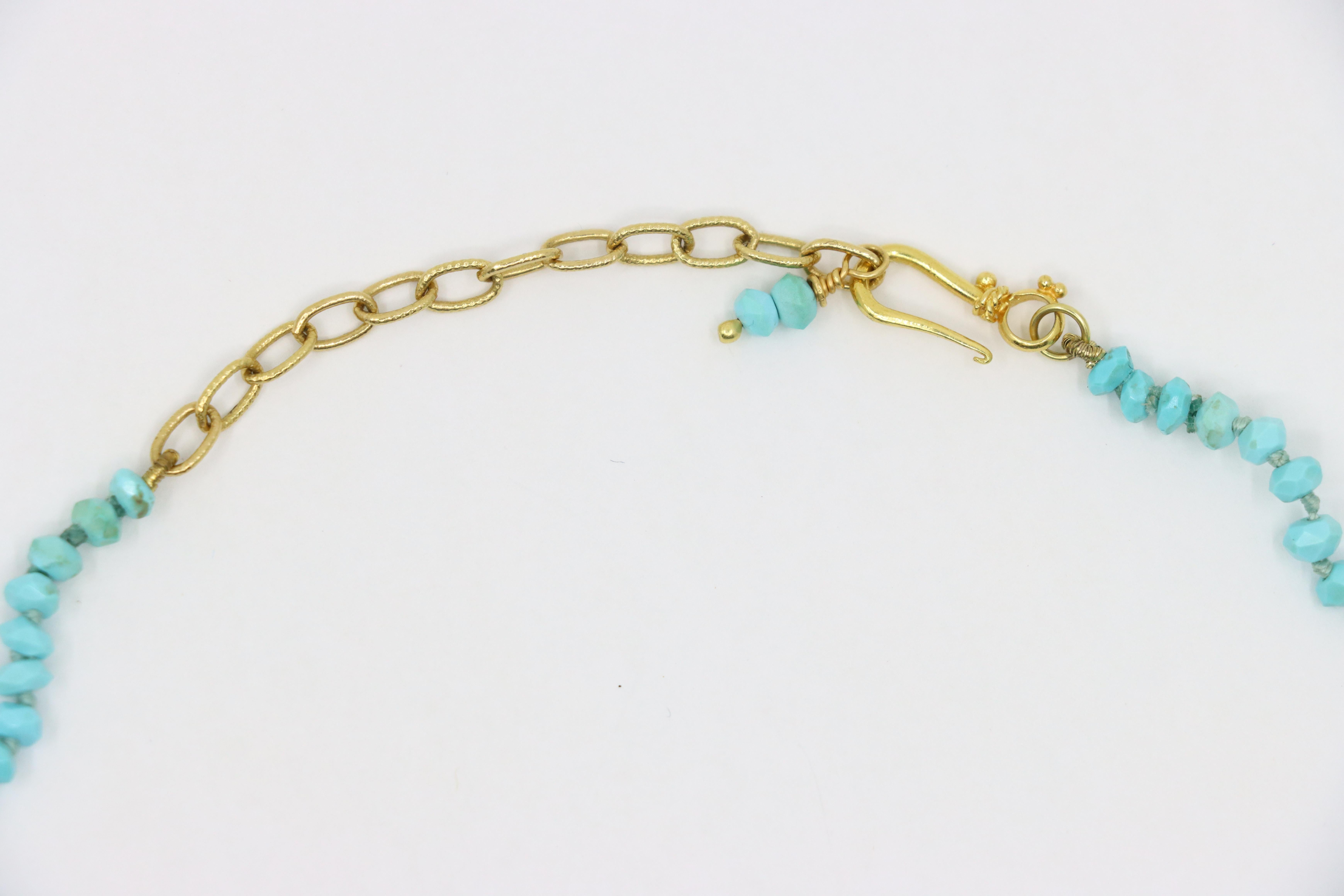 Collana di perle di turchese in oro 18 carati vintage in vendita 2
