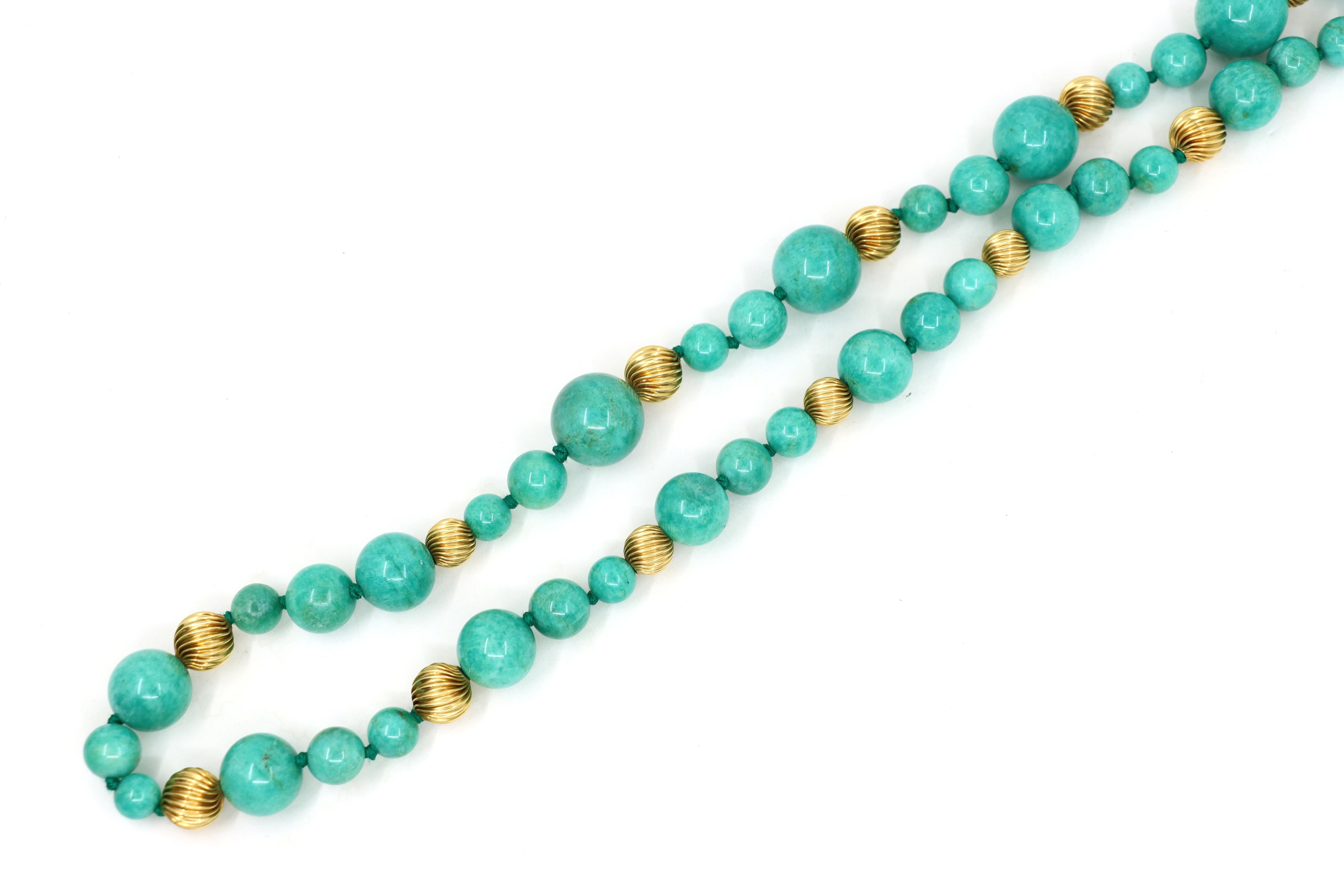 Vintage 18K Gold Turquoise Beads Necklace For Sale 2