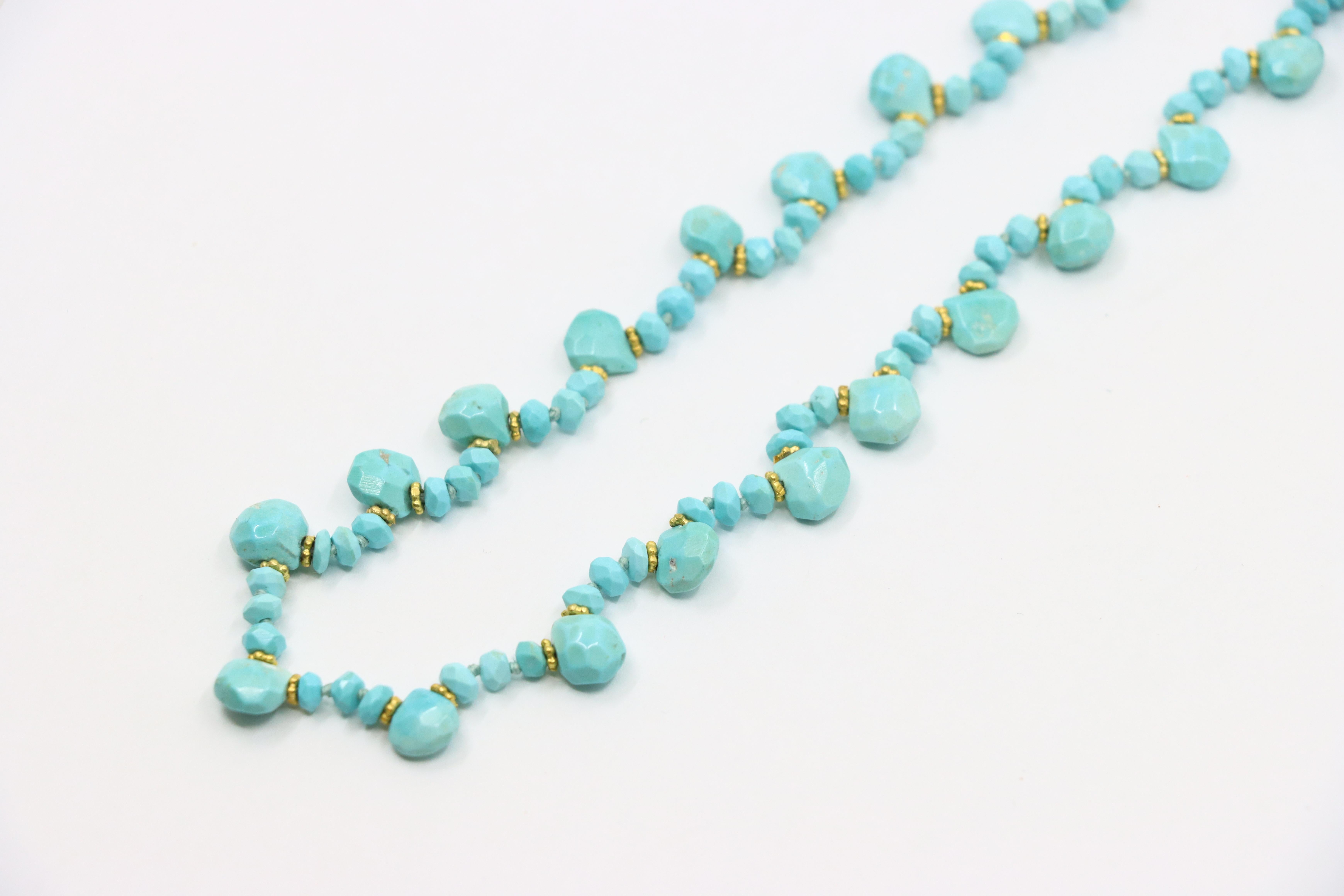 Collana di perle di turchese in oro 18 carati vintage in vendita 3