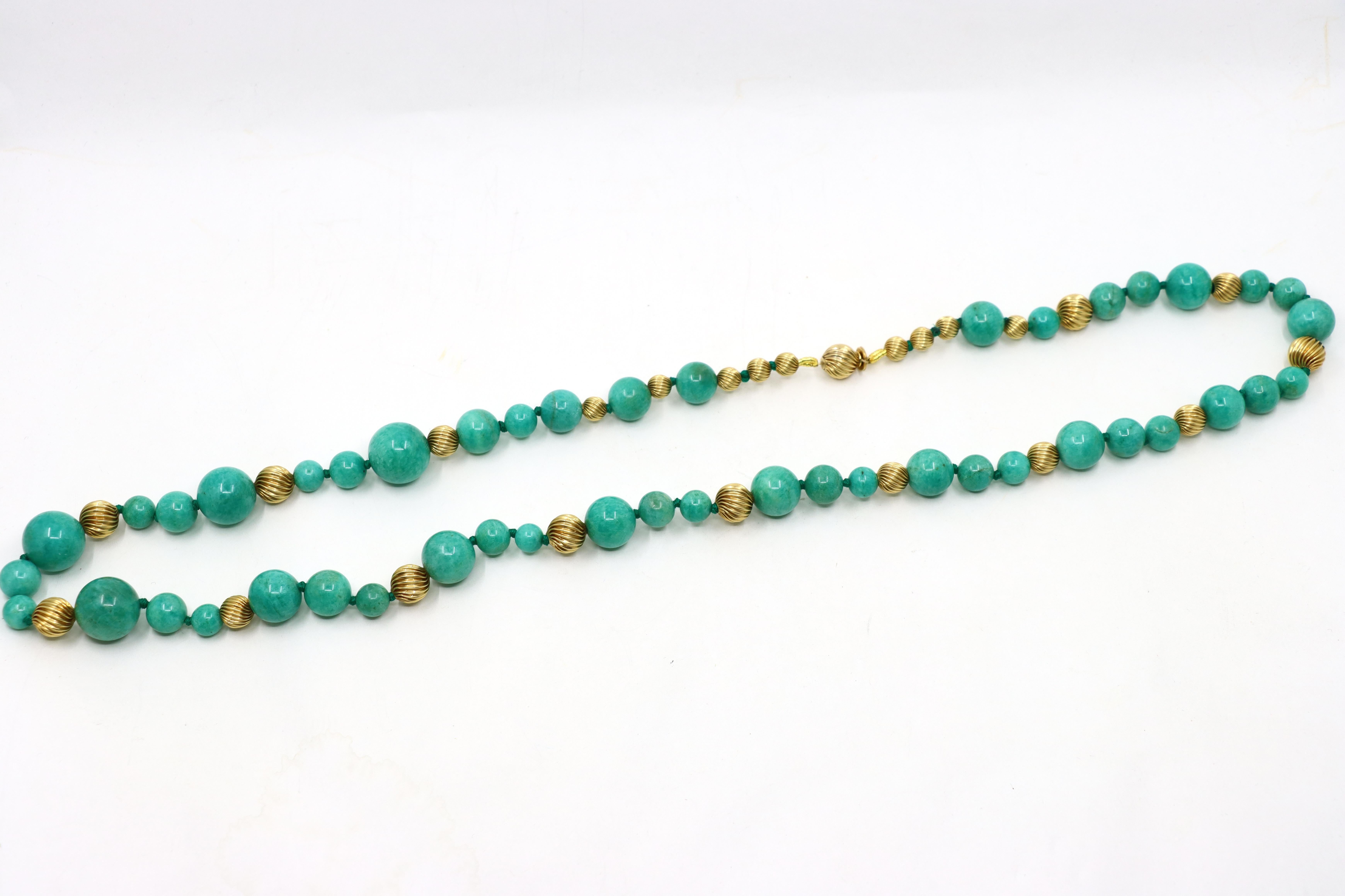 Vintage 18K Gold Turquoise Beads Necklace For Sale 3