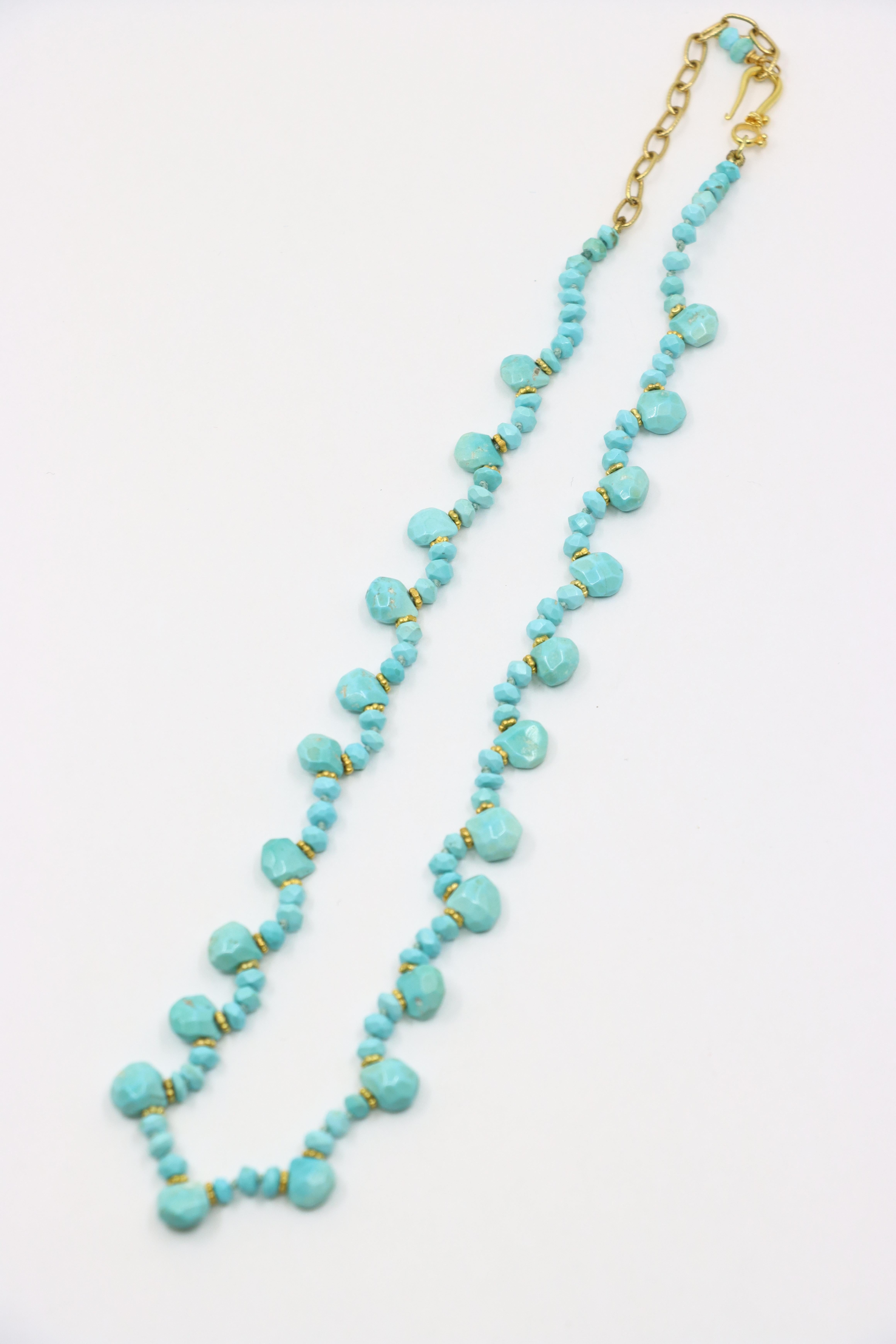 Collana di perle di turchese in oro 18 carati vintage in vendita 4