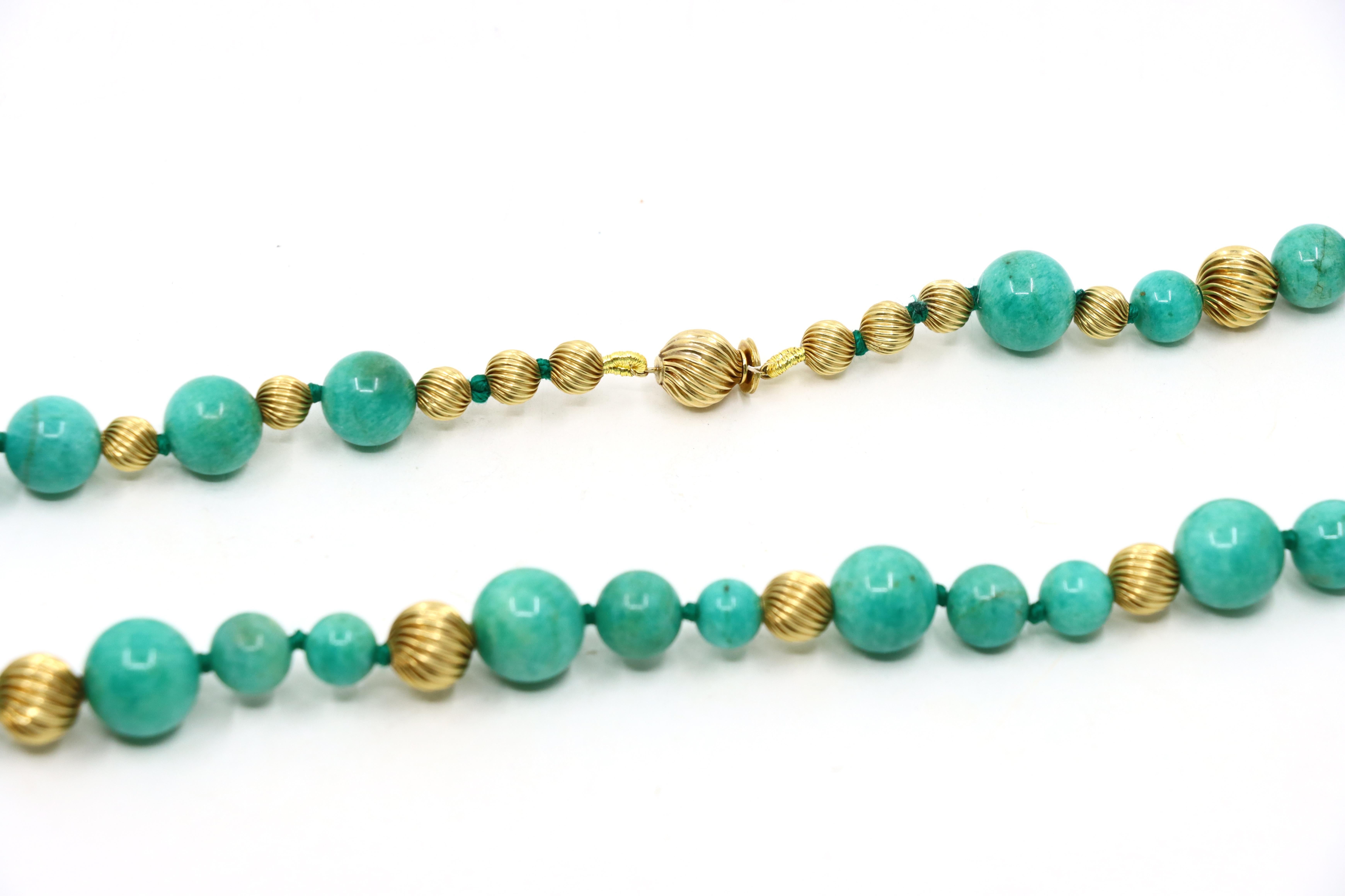 Vintage 18K Gold Turquoise Beads Necklace For Sale 4