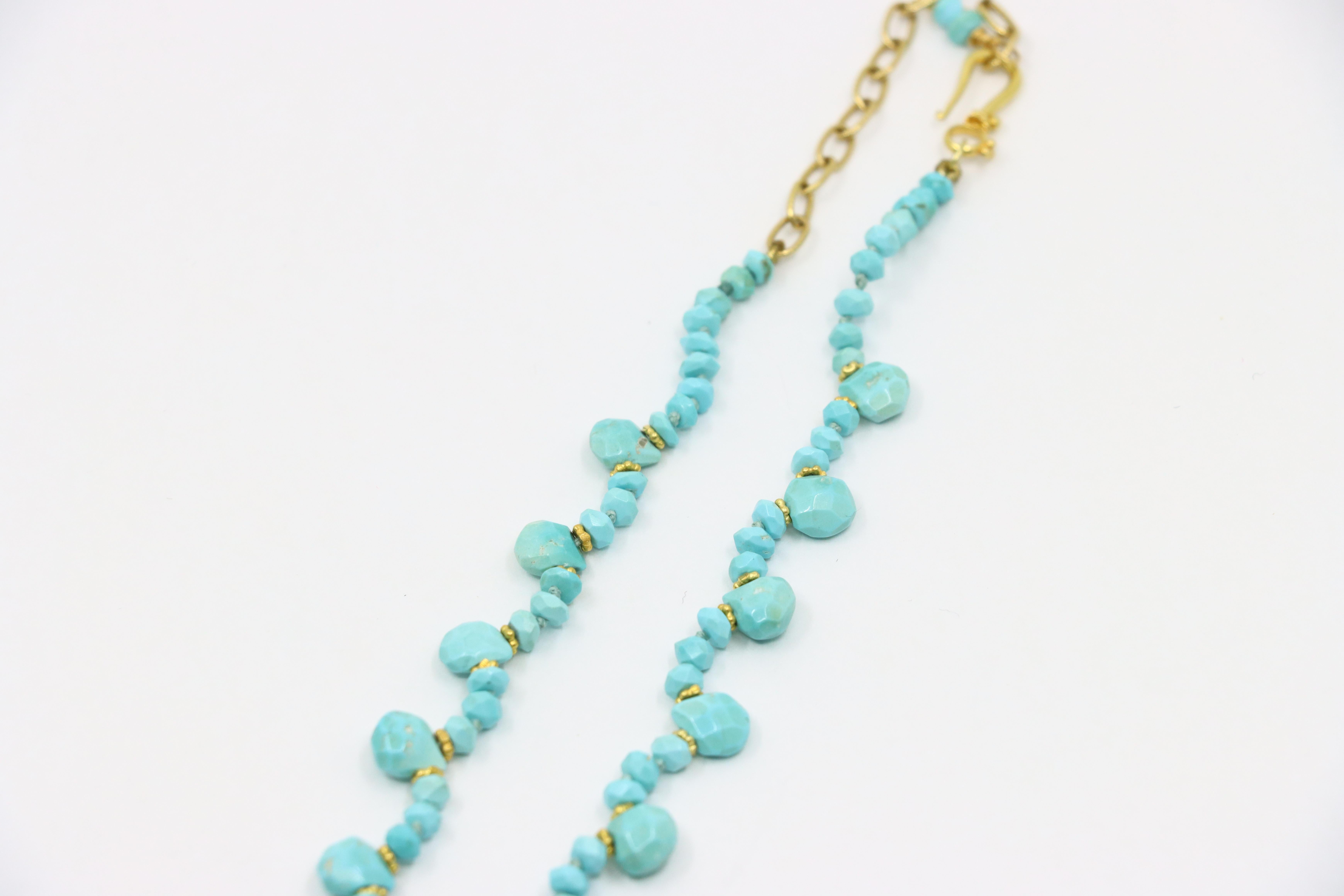 Collana di perle di turchese in oro 18 carati vintage in vendita 5