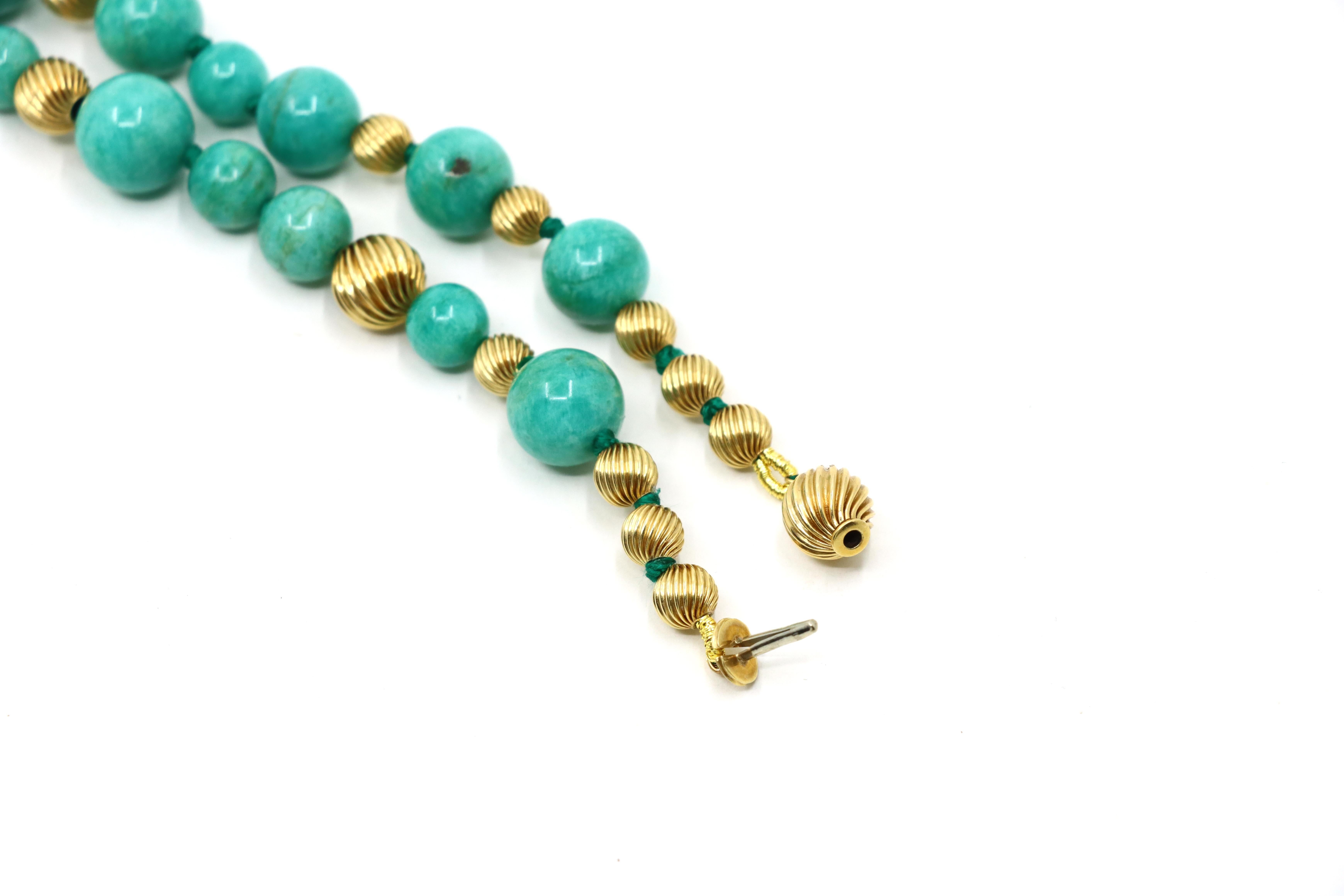 Vintage 18K Gold Turquoise Beads Necklace For Sale 5