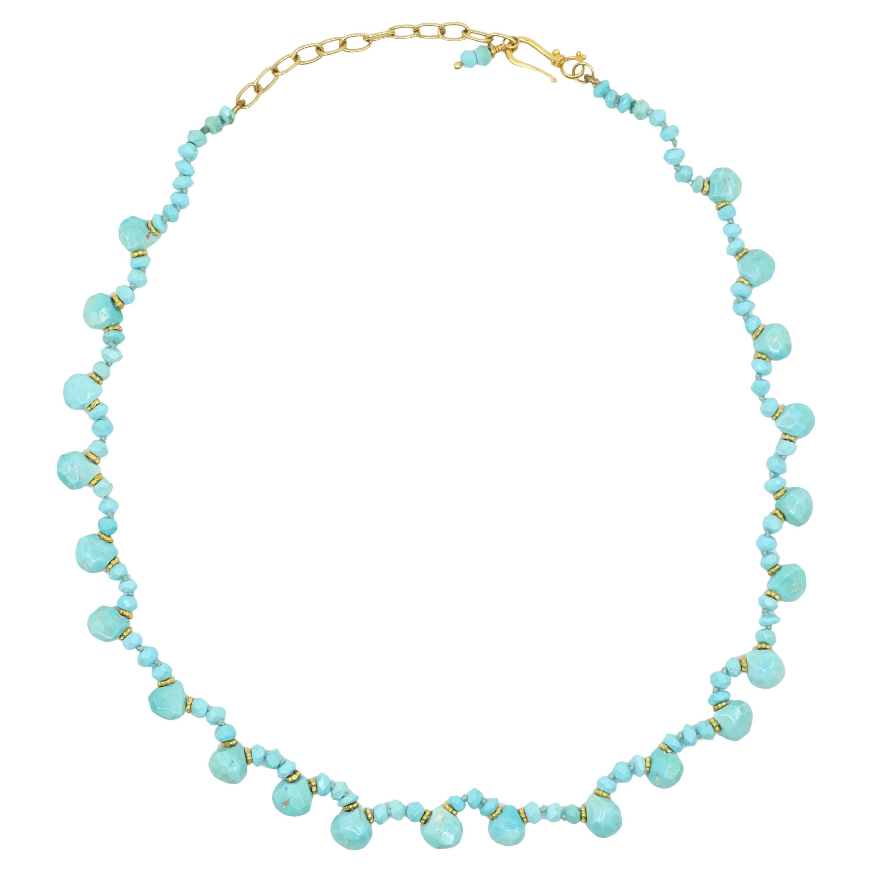Vintage 18K Gold Turquoise Beads Necklace