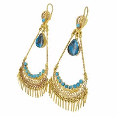 Vintage 18k Gold Turquoise Chandelier Earrings
