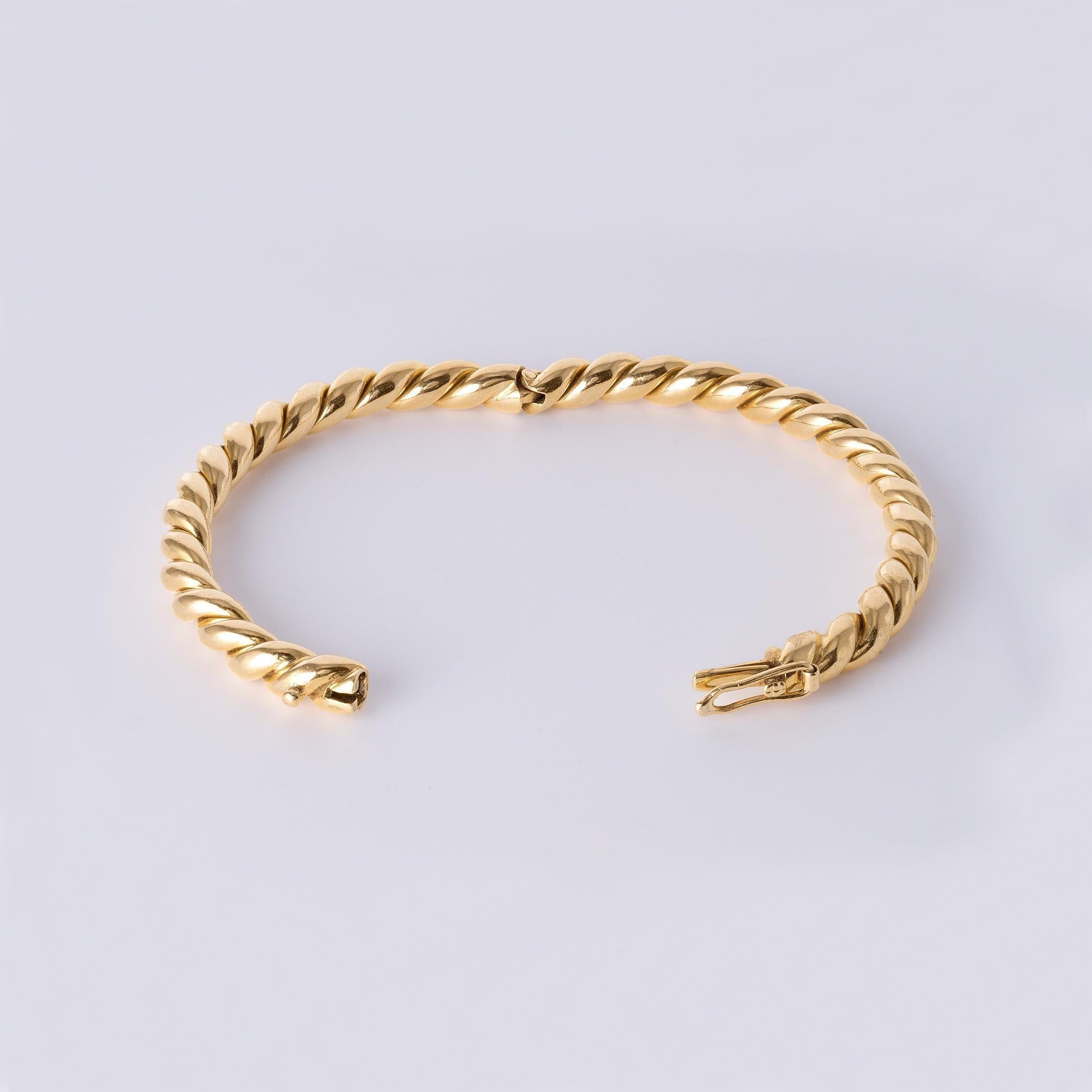 Vintage 18K Gold Twisted Rope & High Polish Bangle Bracelet – Solid 52.5g In Good Condition For Sale In Los Angeles, CA