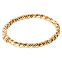 Vintage 18K Gold Twisted Rope & High Polish Bangle Bracelet – Solid 52.5g