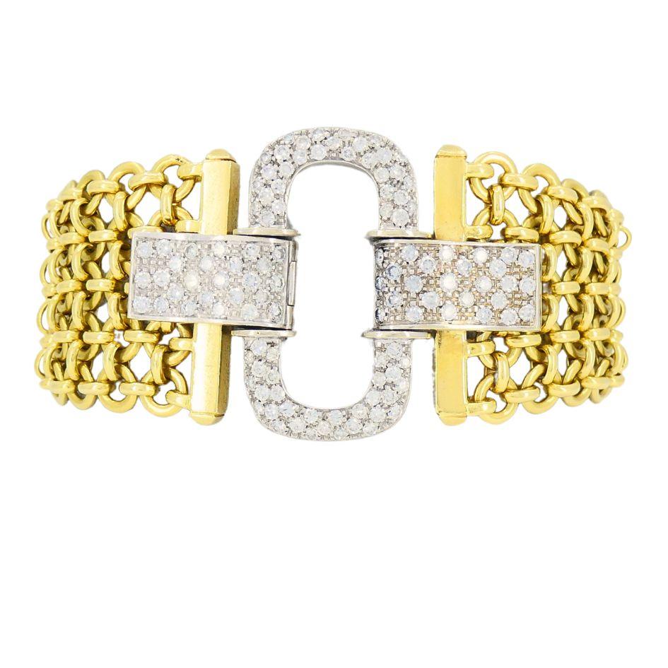 Brilliant Cut Vintage 18k Gold Two Tone Diamond Bracelet For Sale