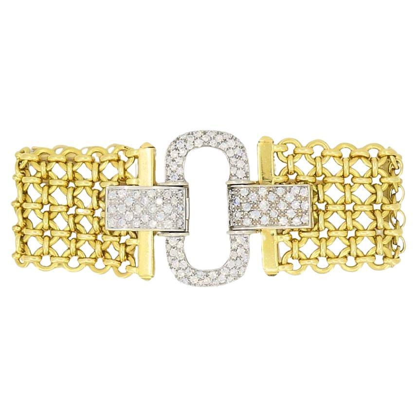 Vintage 18k Gold Two Tone Diamond Bracelet For Sale