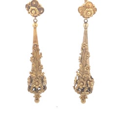 Vintage 18K Gold Victorian Revival Floral Drop Earrings