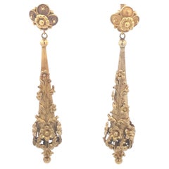 Vintage 18K Gold Victorian Revival Floral Drop Earrings