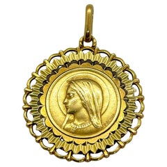 Vintage Gold Medal Vierge Marie par Émile Dropsy - Pendentif religieux français