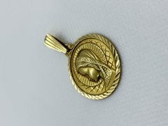 Vintage 18k Gold Virgin Mary Pendant – French Religious Medal – Fine Engraving