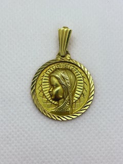 Pendentif vintage en or 18k Vierge Marie - Médaille religieuse française - Gravure fine