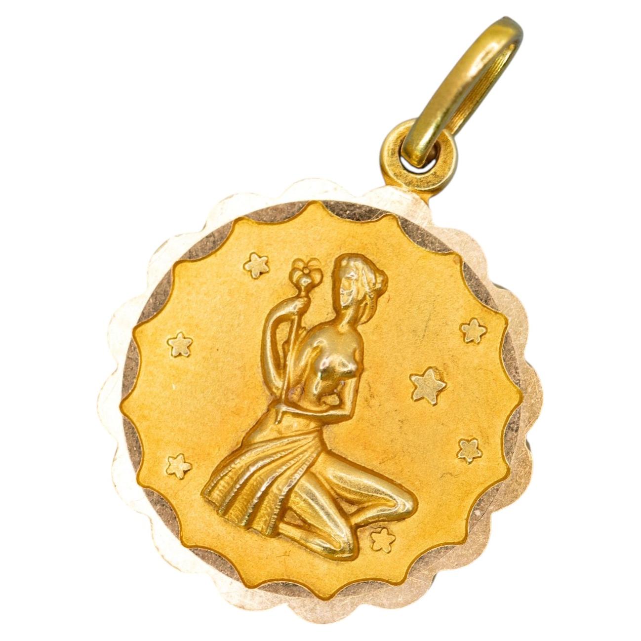 Vintage 18K Gold Virgo Pendant – Celestial Zodiac Charm
