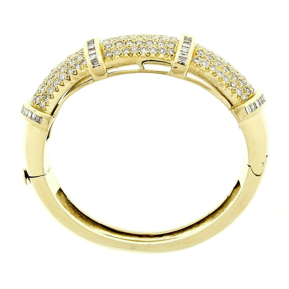 Round Cut Vintage 18K Gold VVS E 9.05ctw Pave Diamond Wide Dome Statement Bangle Bracelet