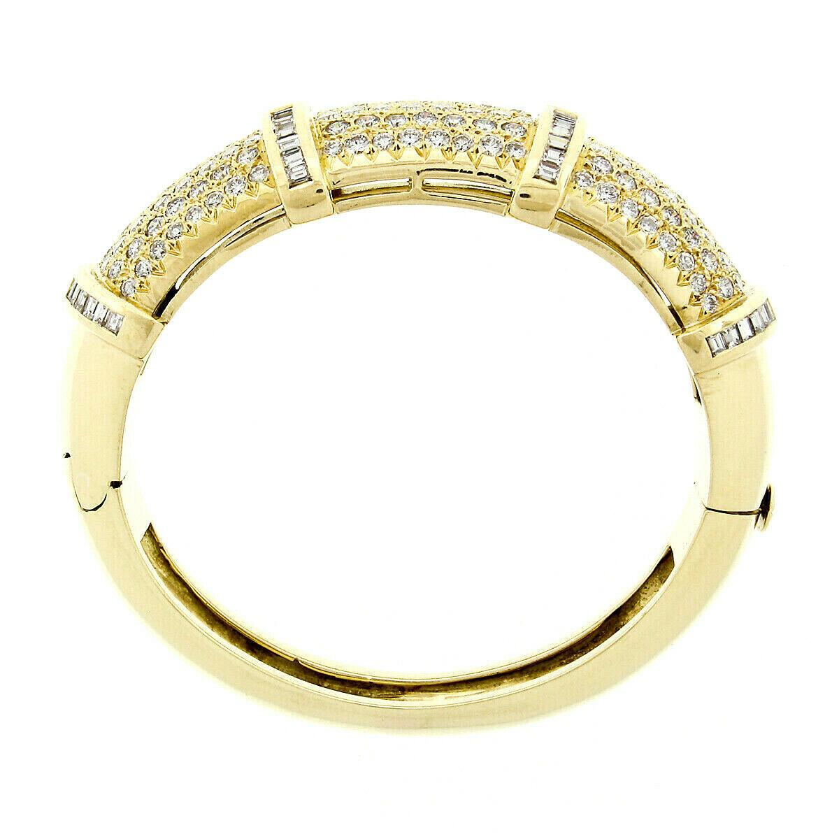 Vintage 18K Gold VVS E 9.05ctw Pave Diamond Wide Dome Statement Bangle Bracelet In Excellent Condition In Montclair, NJ
