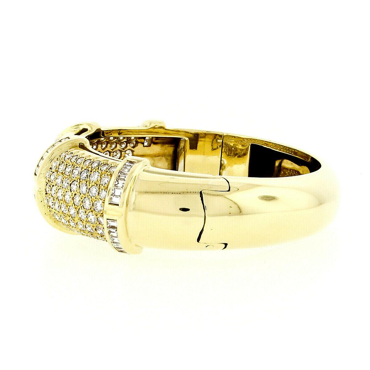 Women's Vintage 18K Gold VVS E 9.05ctw Pave Diamond Wide Dome Statement Bangle Bracelet