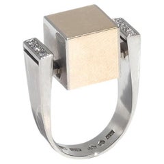 Anello vintage in oro 18k, oro bianco e diamanti del 1960