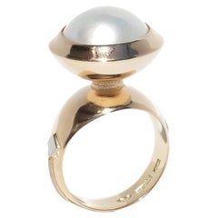 Vintage-Ring aus 18 Karat Gold, Weißgold und Mabe-Perlen, hergestellt 1969 in Schweden