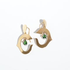 Ohrringe aus 18 Karat Gold, Weißgold, Chrysolit und Diamanten, hergestellt 1995