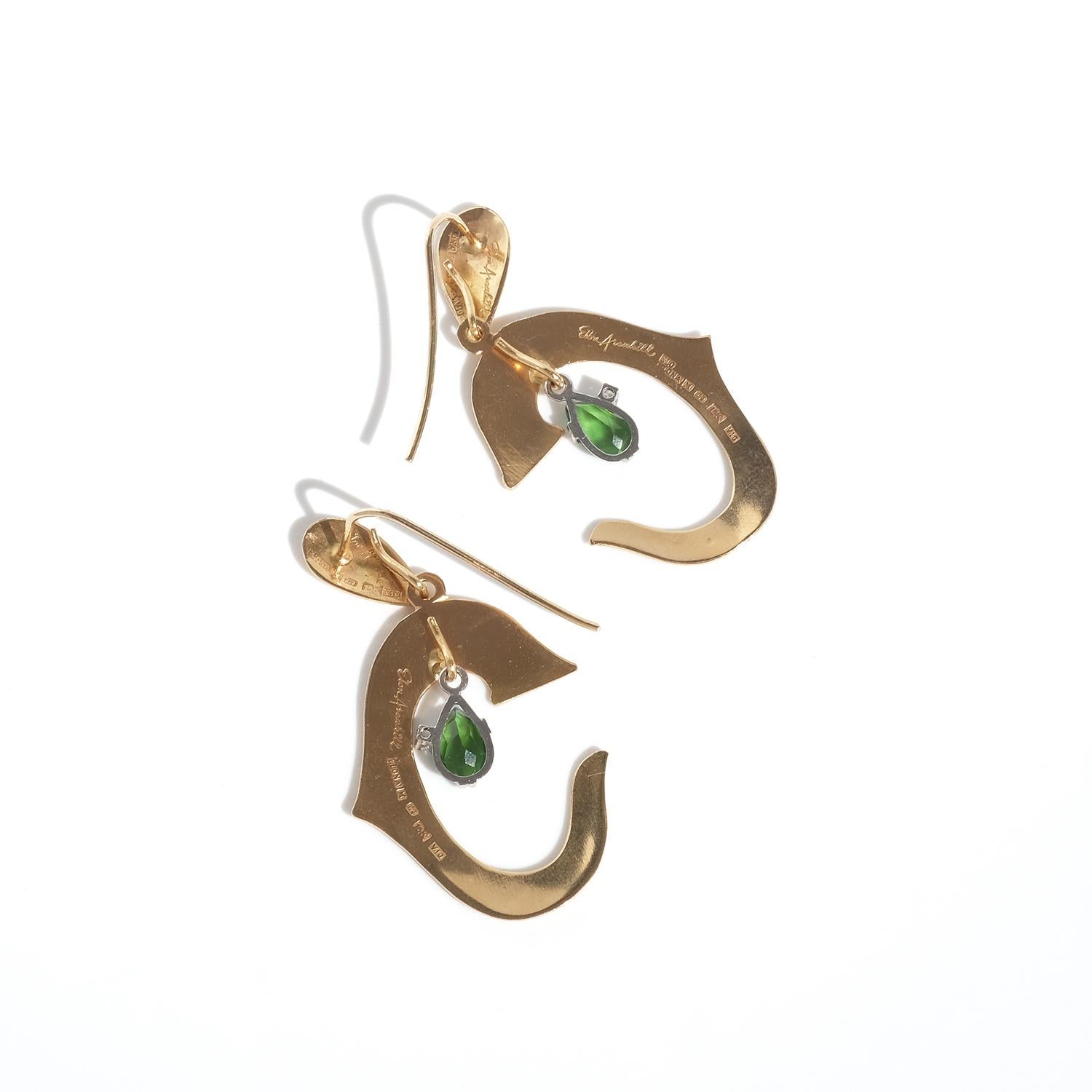 Ohrringe aus 18 Karat Gold, Weißgold, Chrysolit und Diamanten, hergestellt 1995 im Angebot 2
