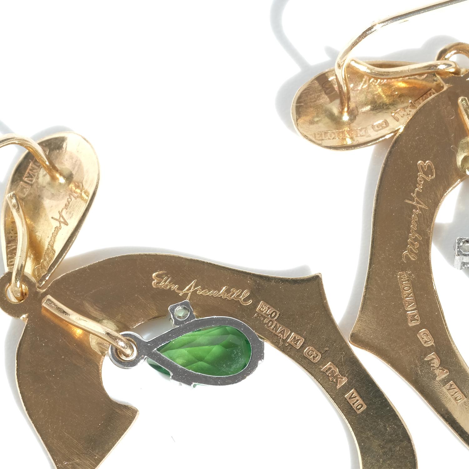 Ohrringe aus 18 Karat Gold, Weißgold, Chrysolit und Diamanten, hergestellt 1995 im Angebot 4