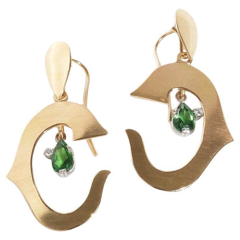 Ohrringe aus 18 Karat Gold, Weißgold, Chrysolit und Diamanten, hergestellt 1995 im Angebot