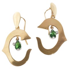 Vintage 18K Gold, White Gold, Chrysolite and Diamond Earrings Made 1995