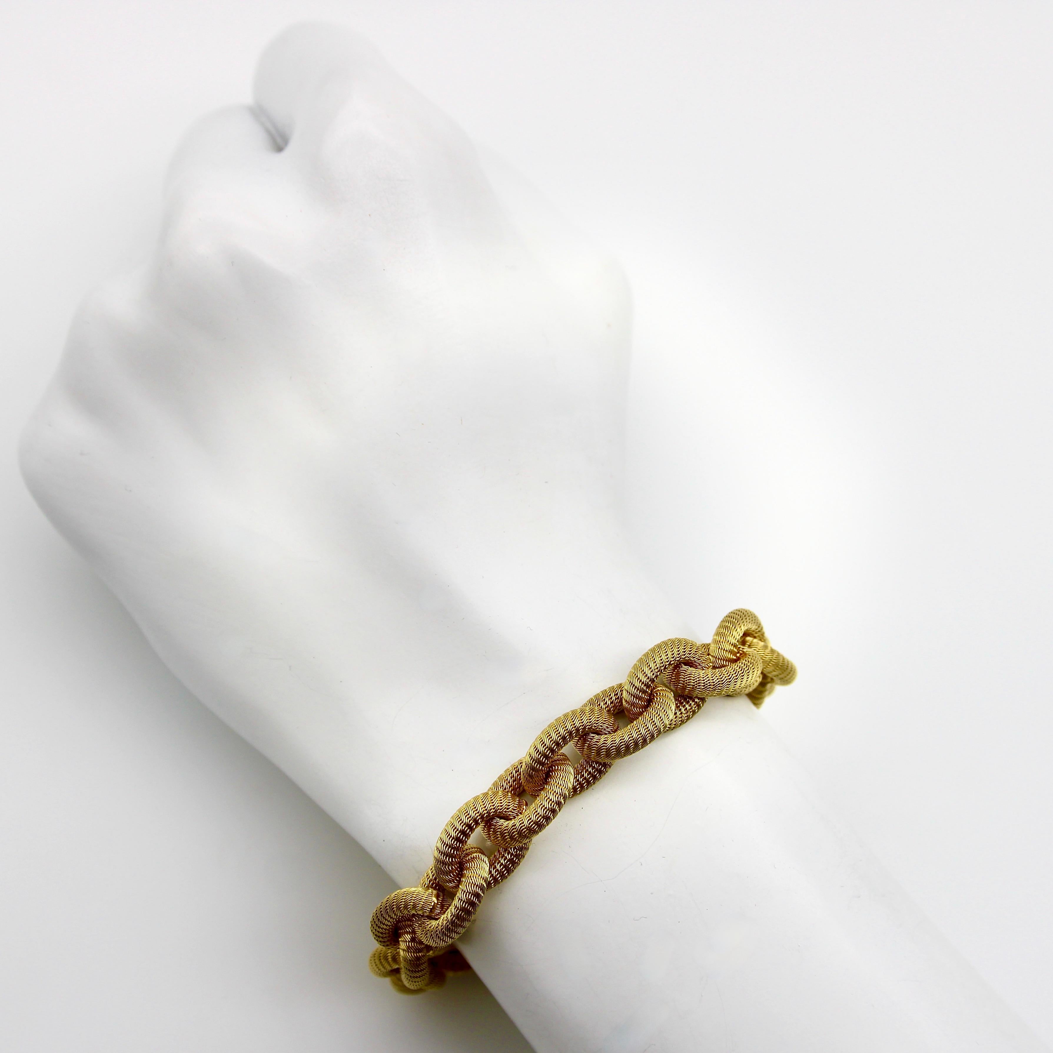 Vintage 18k Gold gewebtes ovales Gliederarmband im Zustand „Gut“ im Angebot in Venice, CA