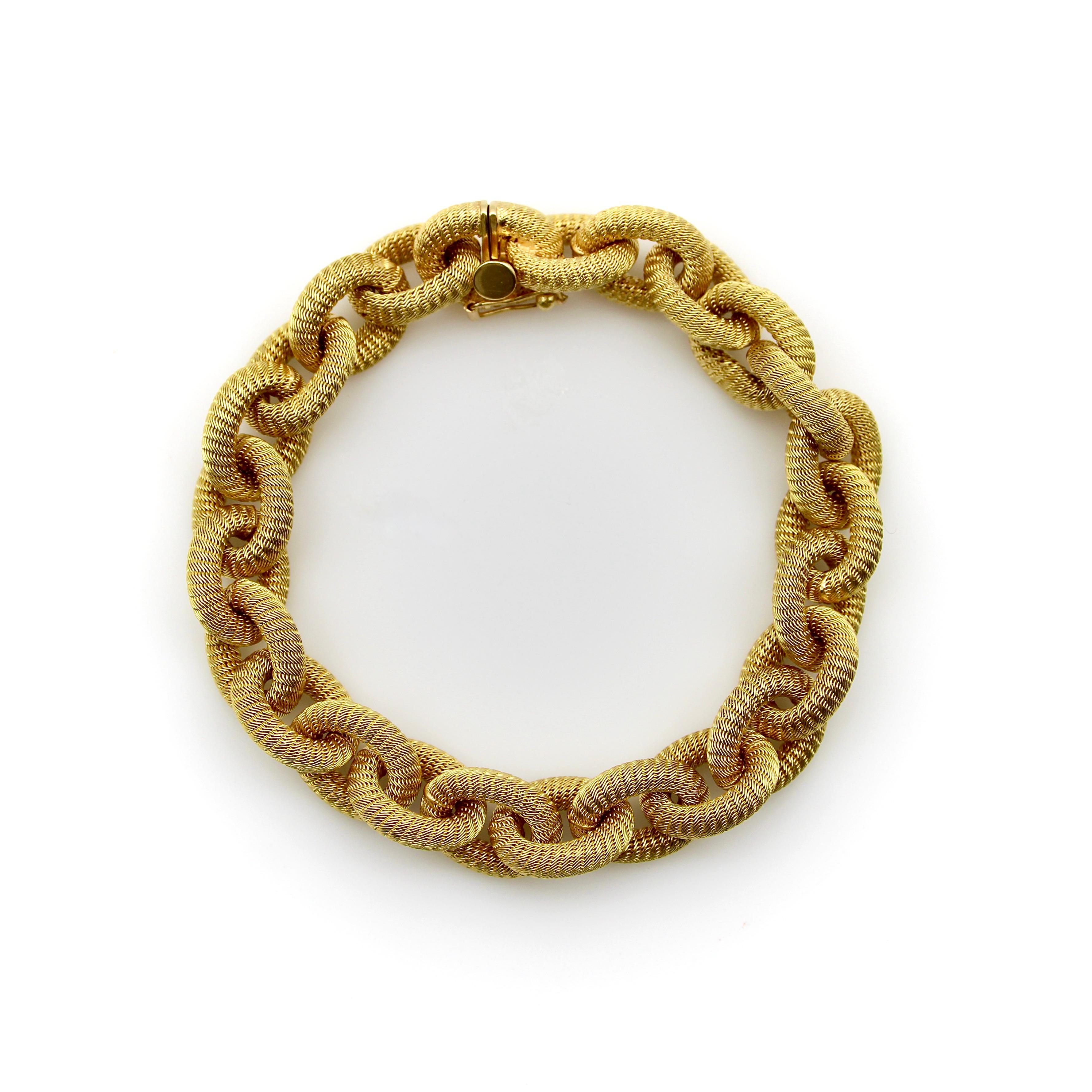 Vintage 18k Gold Woven Oval Link Bracelet For Sale 1