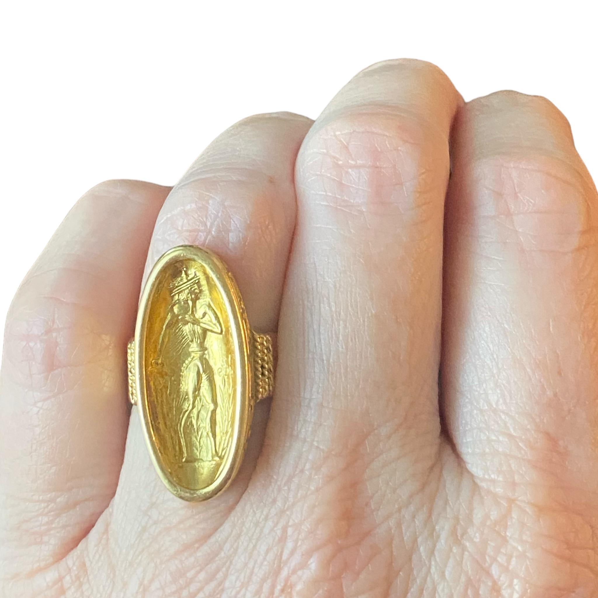 Vintage 18K Greek Key Oval Cameo Style Ring 5